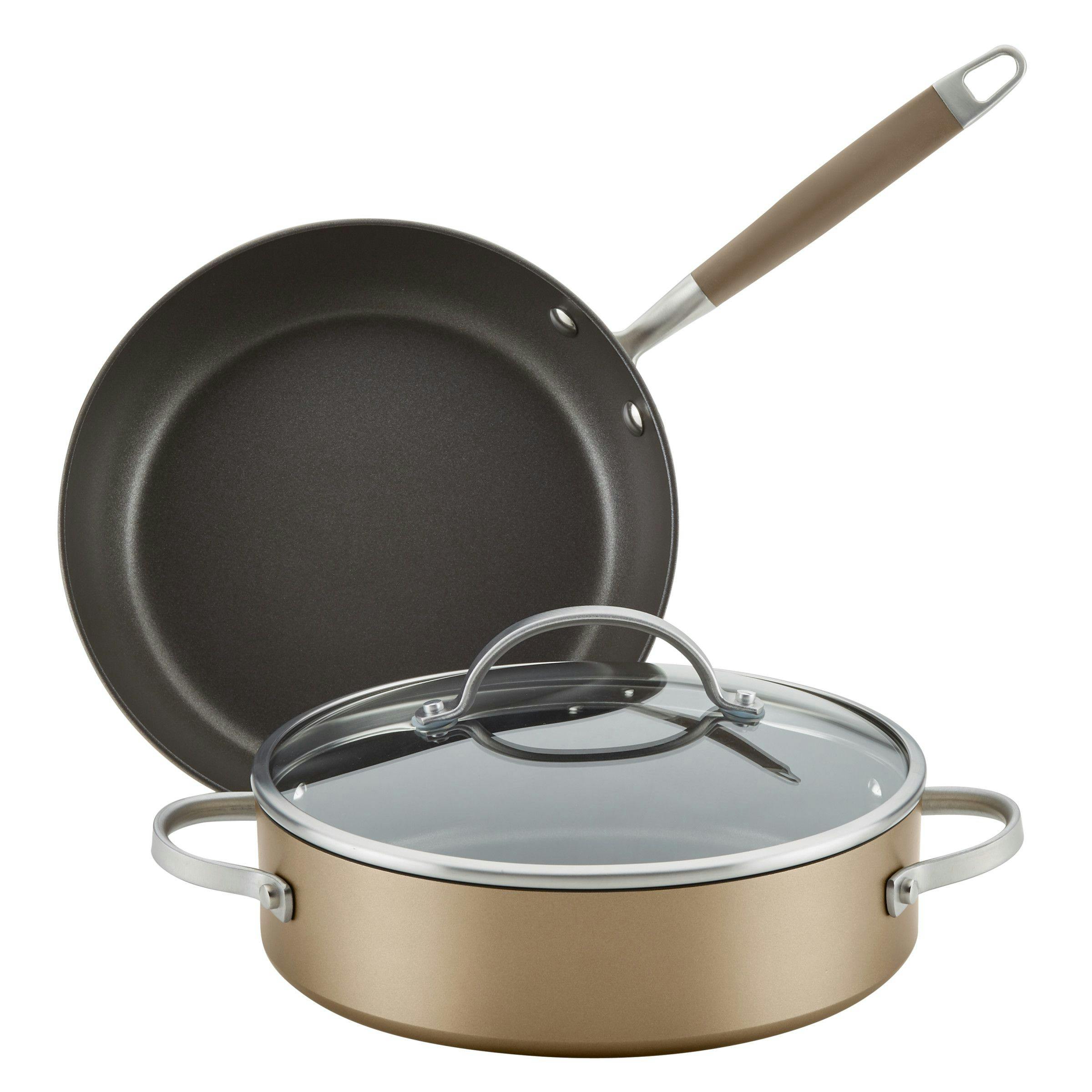 Anolon Advanced Home Hard-Anodized Nonstick Frying Pan and Sauteuse Cookware Set, 3-Piece