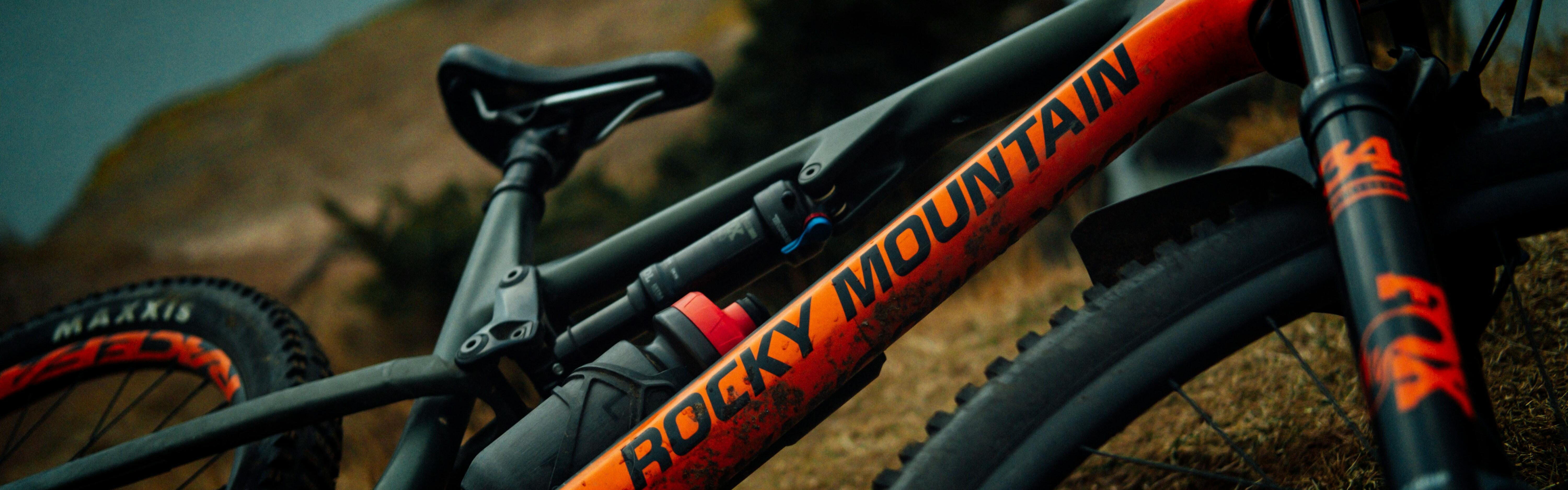 Close up of a Rocky Mountain Mountain Bike.
