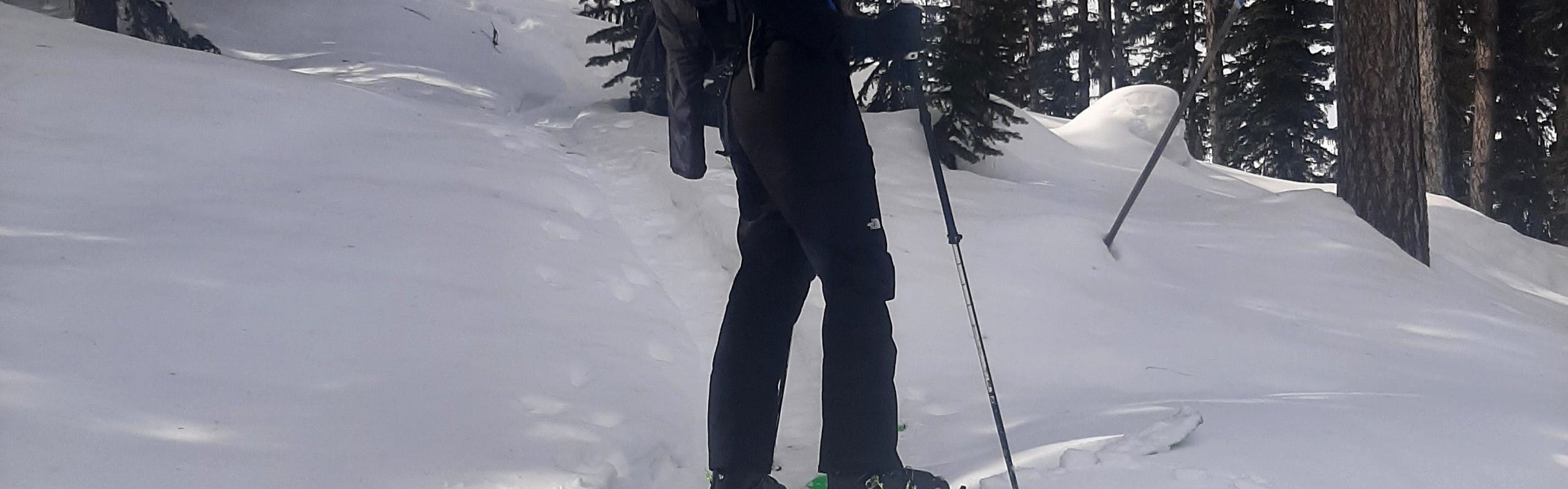 Someone skiing in the North Face Freedom Pants. 