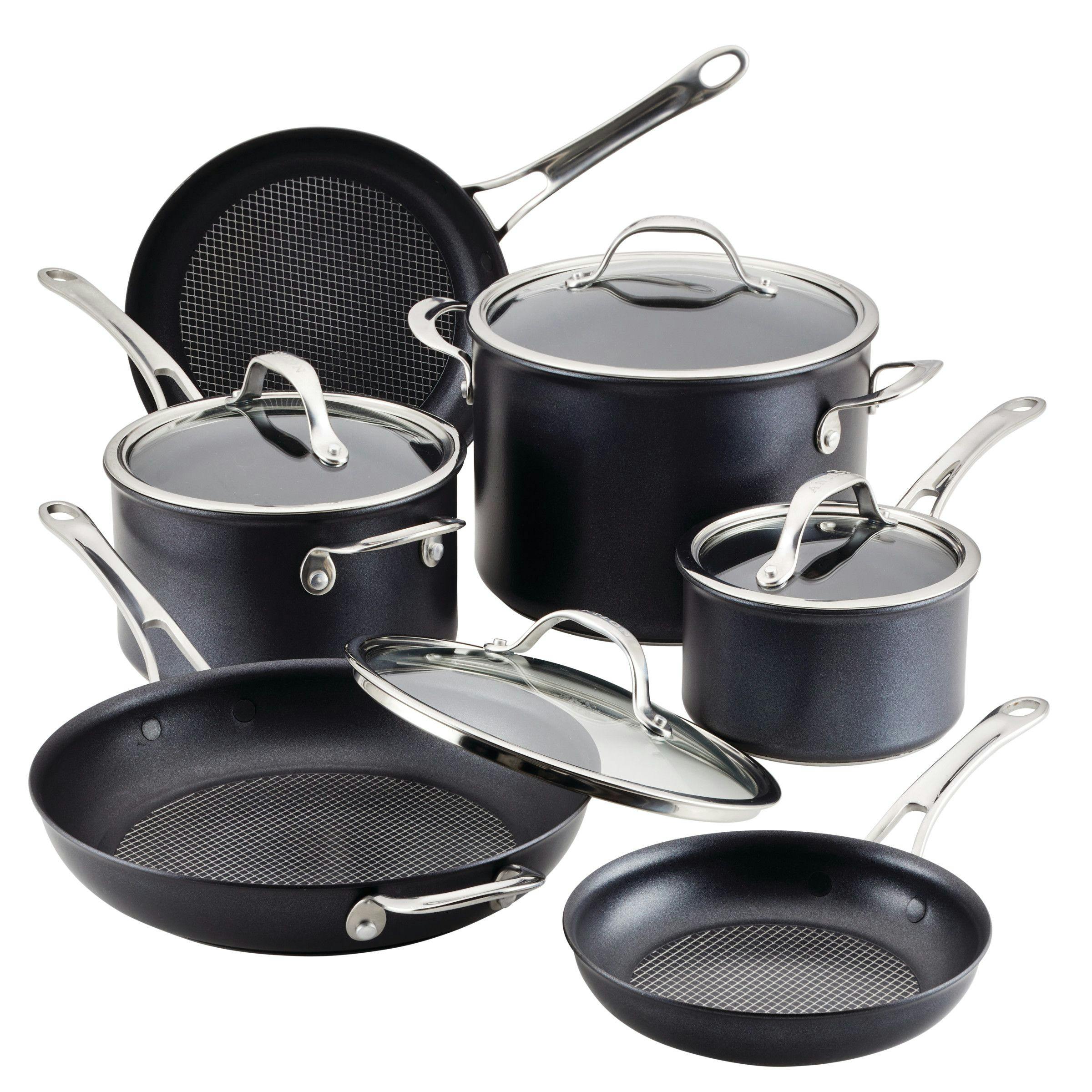 Anolon X Hybrid Nonstick Aluminum Nonstick Cookware Induction Pots and Pans Set, 10-Piece, Super Dark Gray