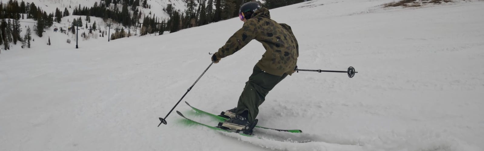 Curated Ski Expert Brandon Westburg skiing on the 2023 Line Blade Optic 104 skis at Powder Mountain