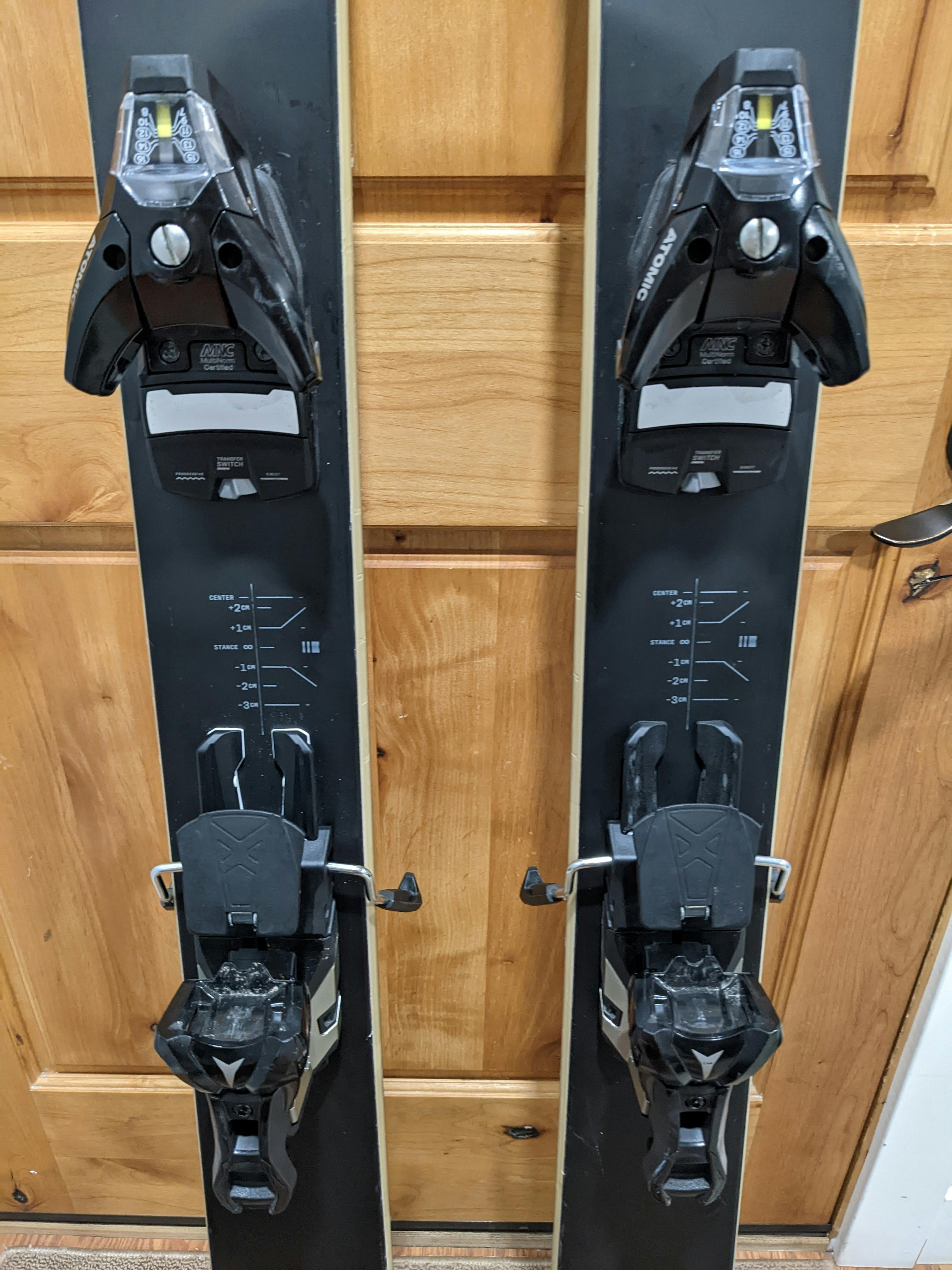 The Atomic STH MNC 16 Ski Bindings mounted to skis. 