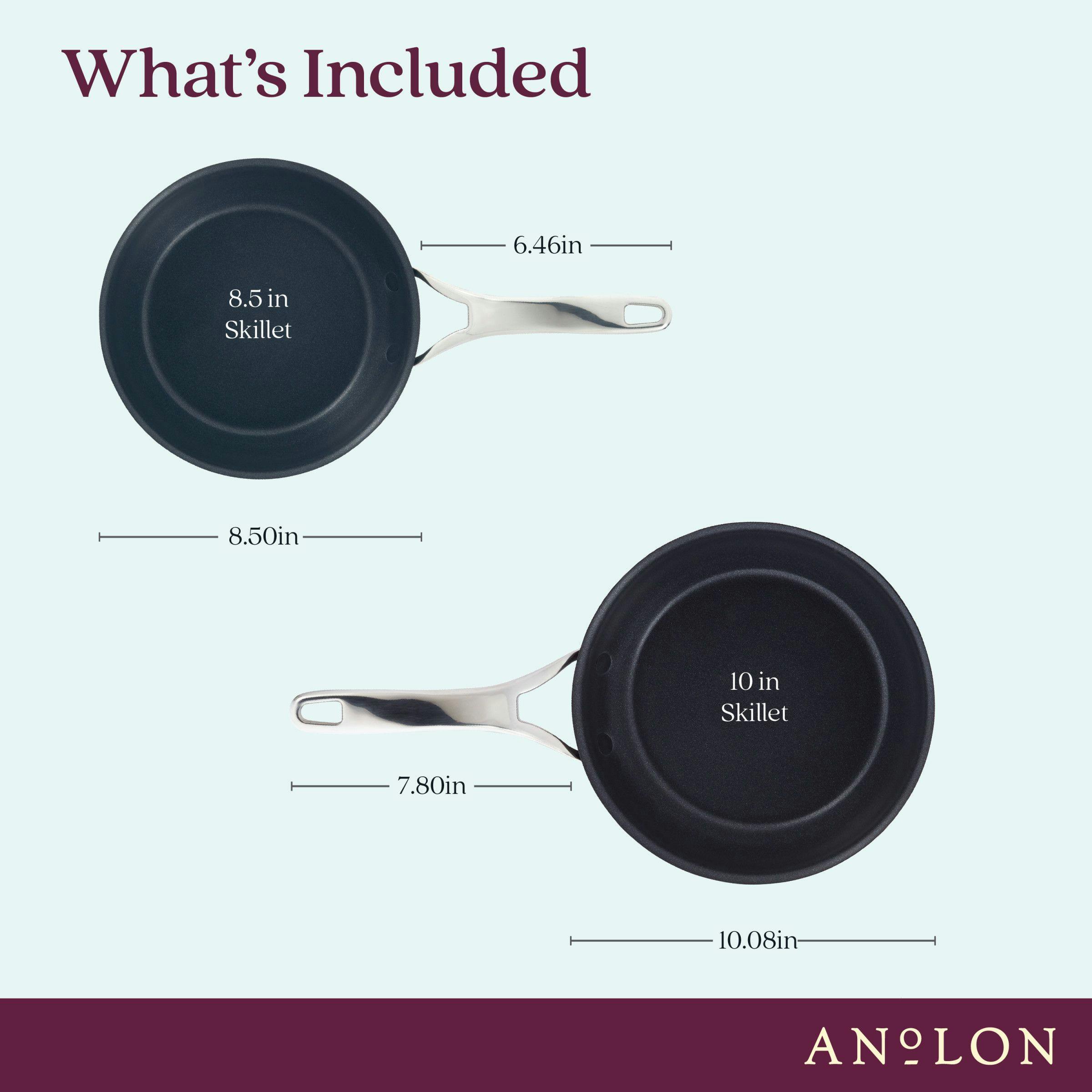 Anolon Nouvelle Copper Luxe Hard-Anodized Nonstick Frying Pan Set, 2-Piece, Onyx