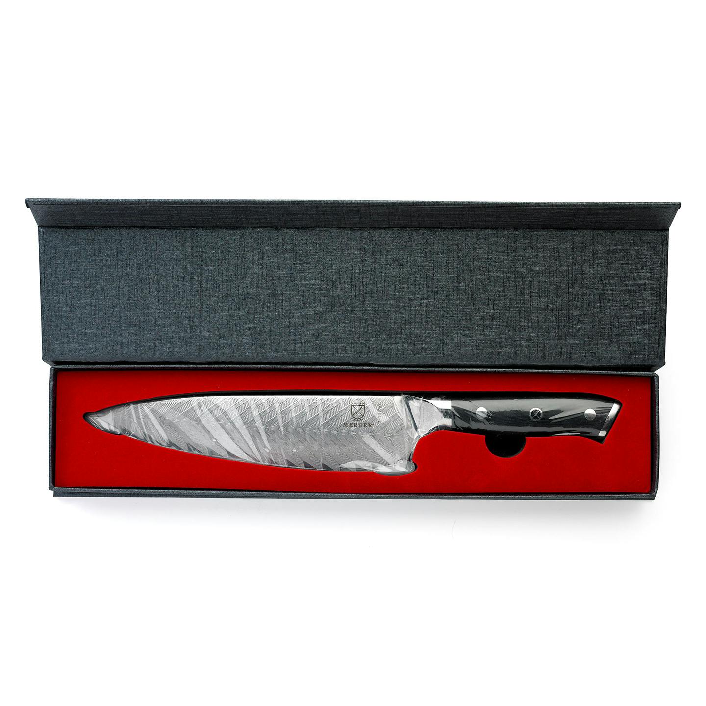 Mercer Culinary M13780 Premium Grade Super Steel, 8" Chef's Knife w/Leaf Pattern Blade, G10 Handle