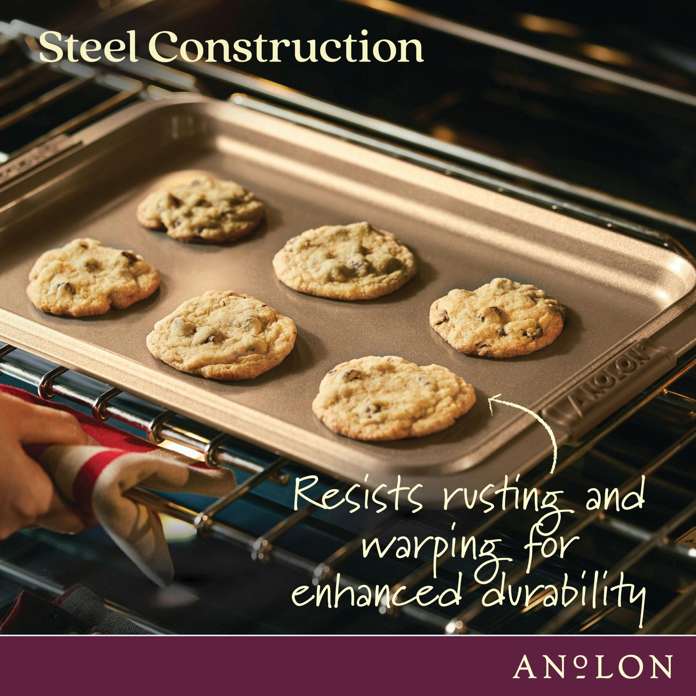 Anolon Pro-Bake Bakeware Aluminized Steel Half Sheet Baking Pan Set,  2-Piece, Silver 