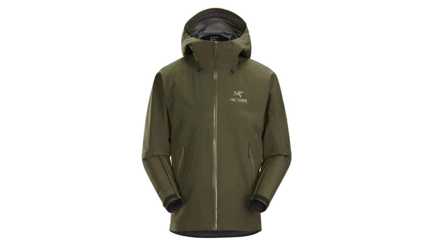A green, hooded, full-zip Arc’teryx Beta Jacket.