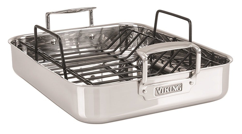 Viking 3-Ply Roasting Pan with Non-Stick Rack, 16 X 13 X 3, Mirror Finish
