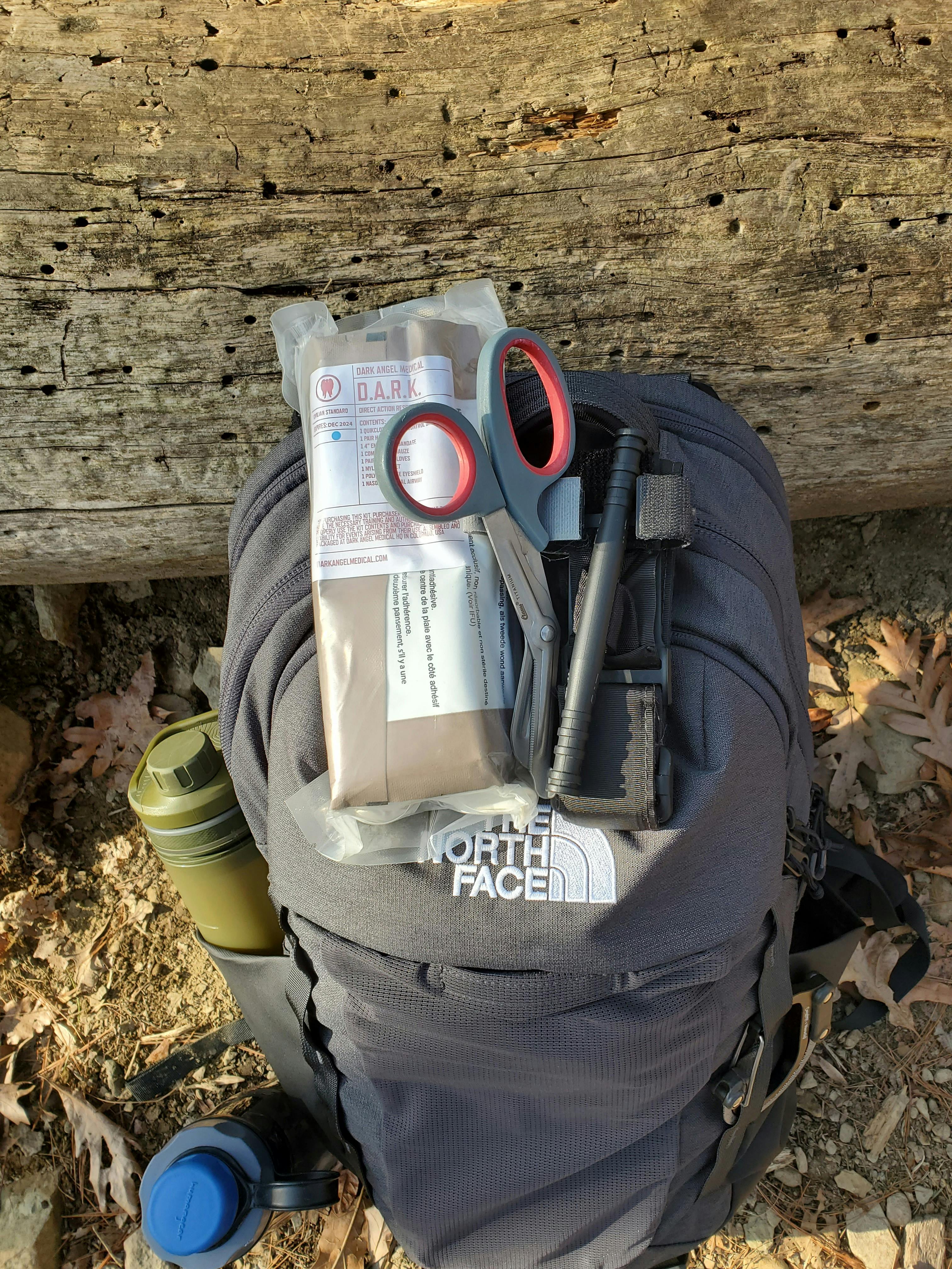 Trauma kit I kept in the front mesh pocket of The North Face Recon 30 Backpack.