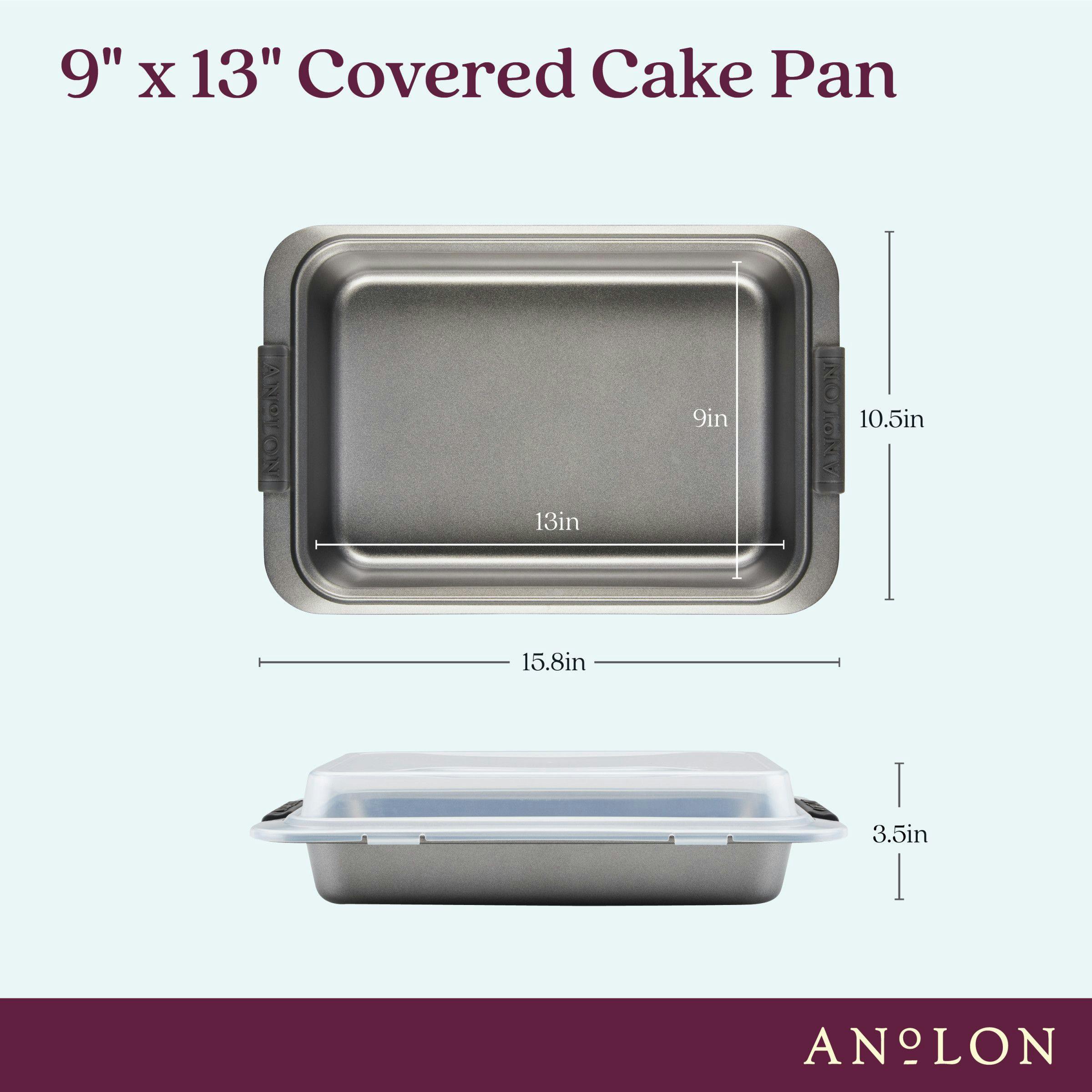 Anolon Advanced Bakeware Nonstick Cake Pan with Lid and Silicone Grips, 9- inch x 13-inch