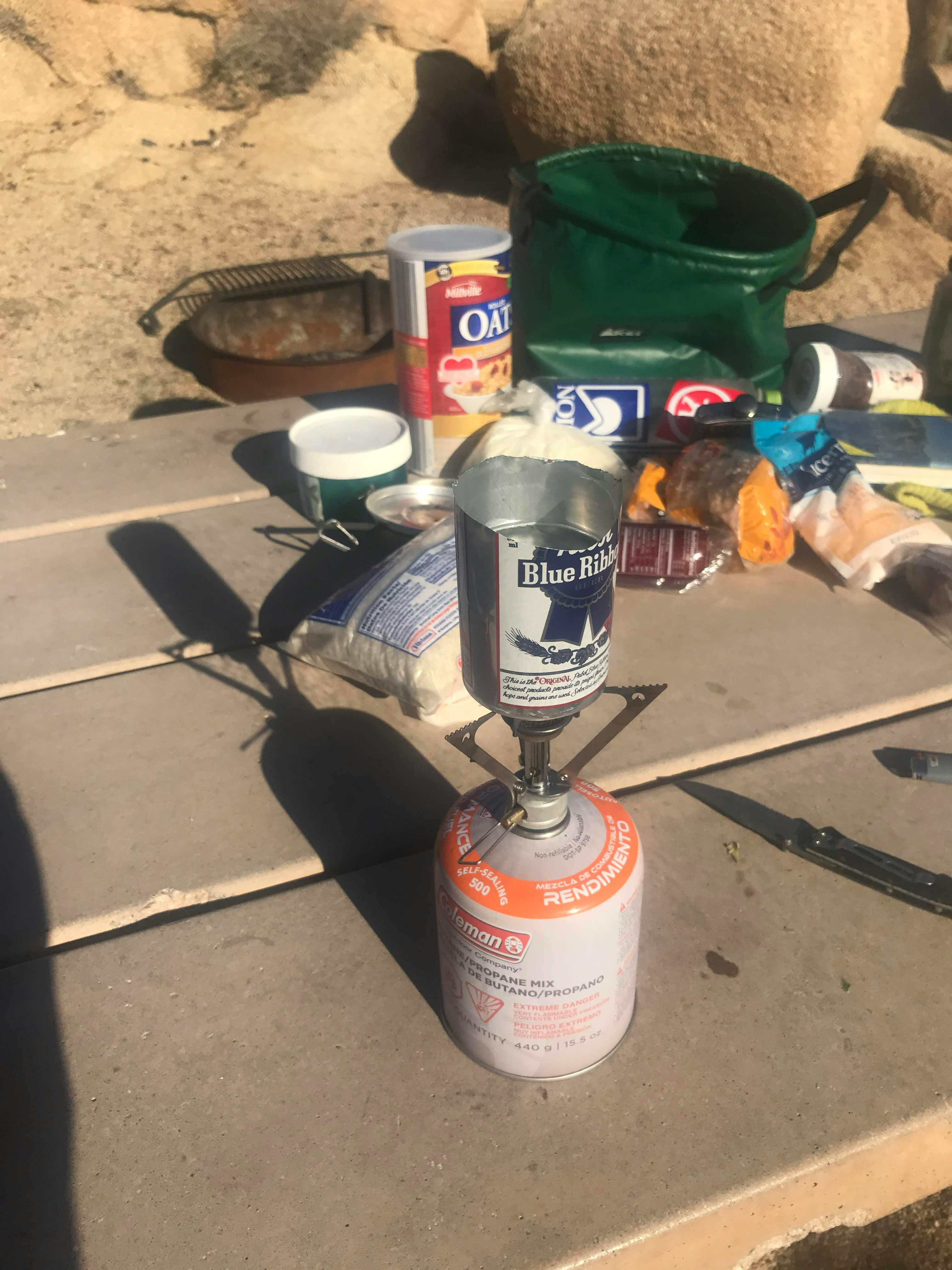 A camp cooking set up