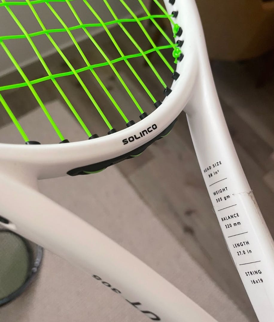 The Solinco Whiteout 305 (98) racquet. 
