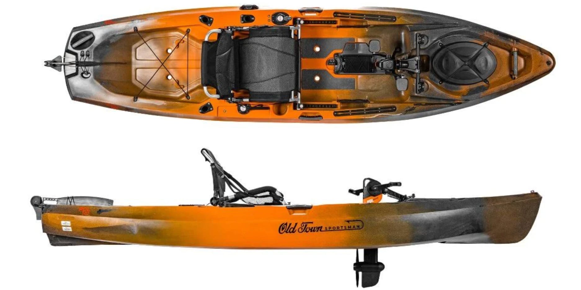 Top down view and side view of the Old Town Kayak.