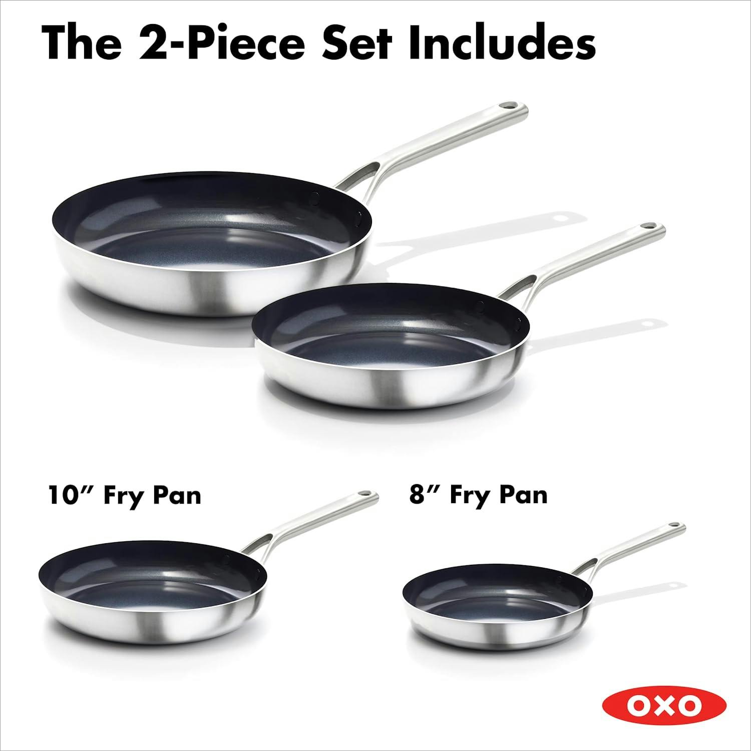 OXO 2pc Mira Tri-Ply Stainless Steel Frypan Set Silver