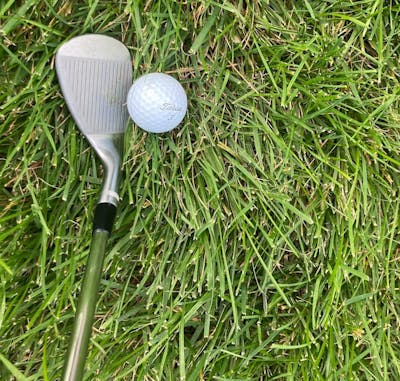 A Titleist Pro V1 Golf Ball in front of a golf club.