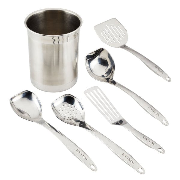 Circulon Tools Stainless Steel Kitchen Tools with Crock Set, 6-Piece, Stainless Steel