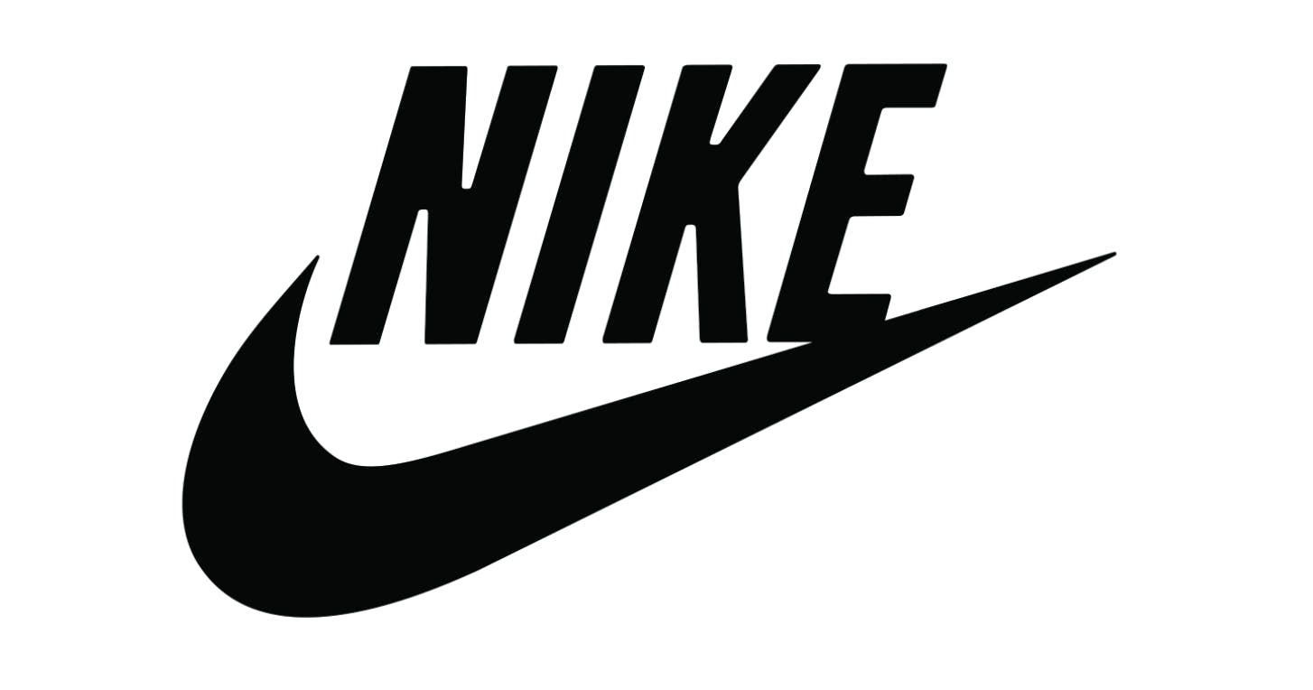 The Nike logo says "Nike" in black with a black swoosh/checkmark below. 