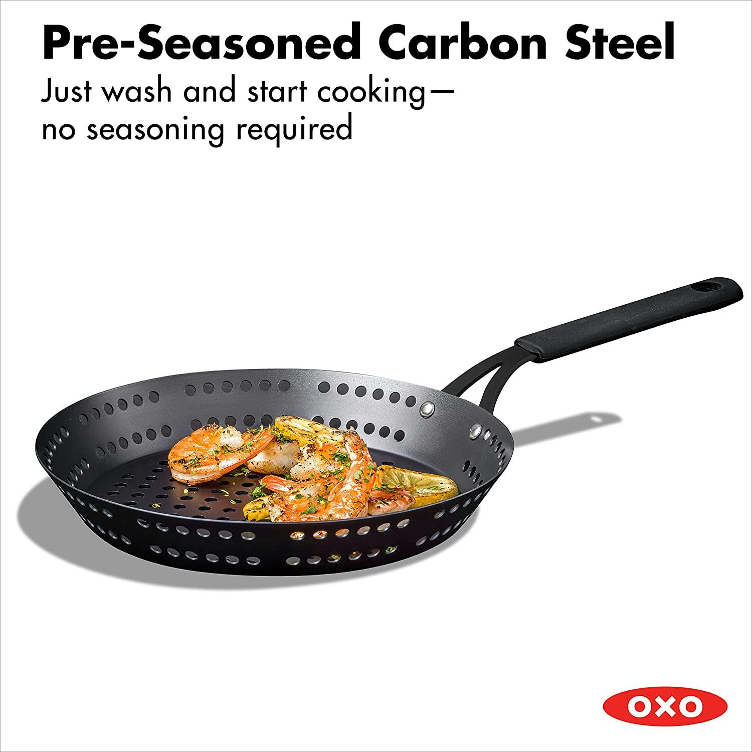 OXO Obsidian Pre-Seasoned Carbon Steel 8-in. Non-Stick Frypan Skillet with  Removable Silicone Handle