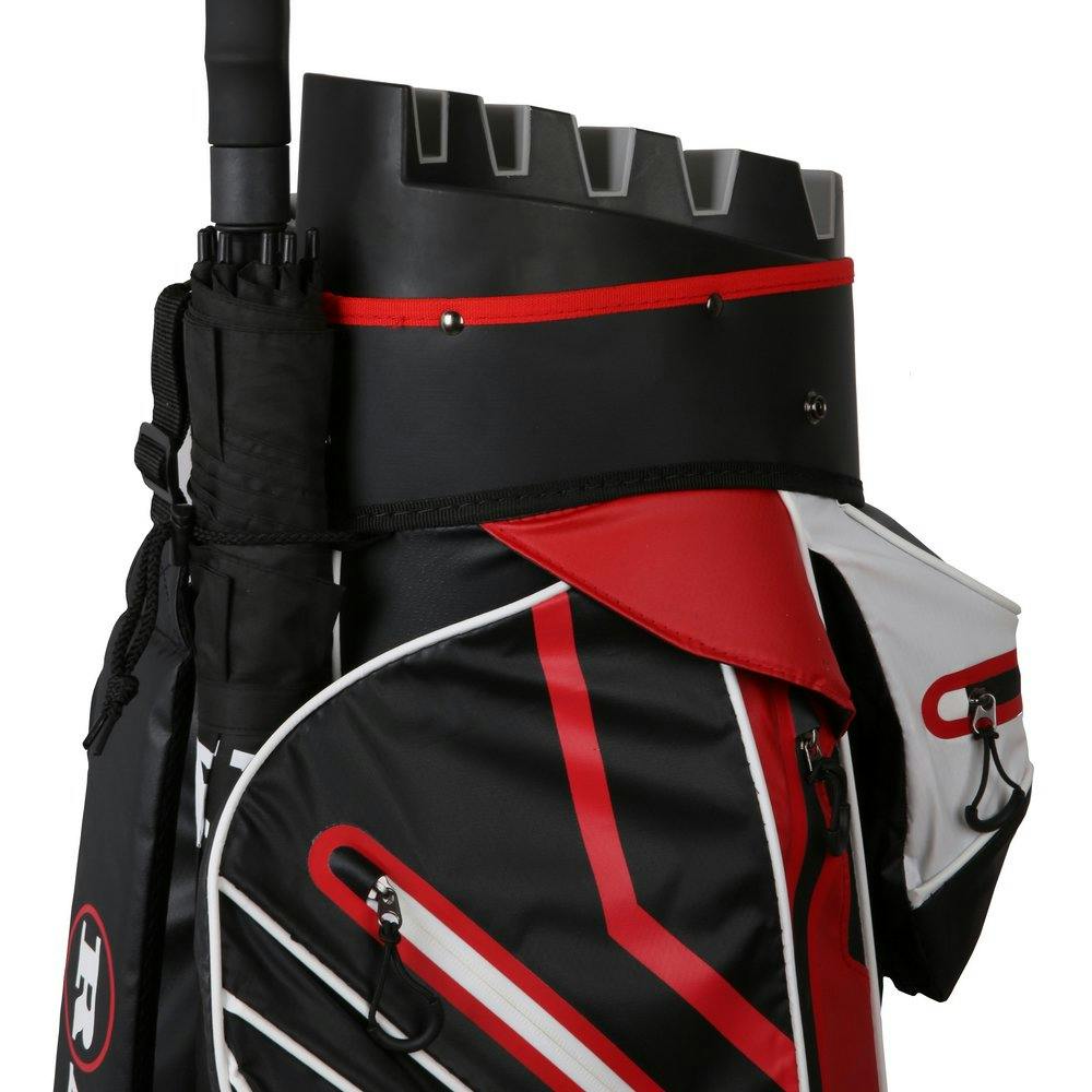 Ram Golf Premium Waterproof Cart Bag with 14 Way Molded Organizer Divider Top · Black/Red