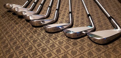 The  Mizuno Pro 223 Irons lined up. 