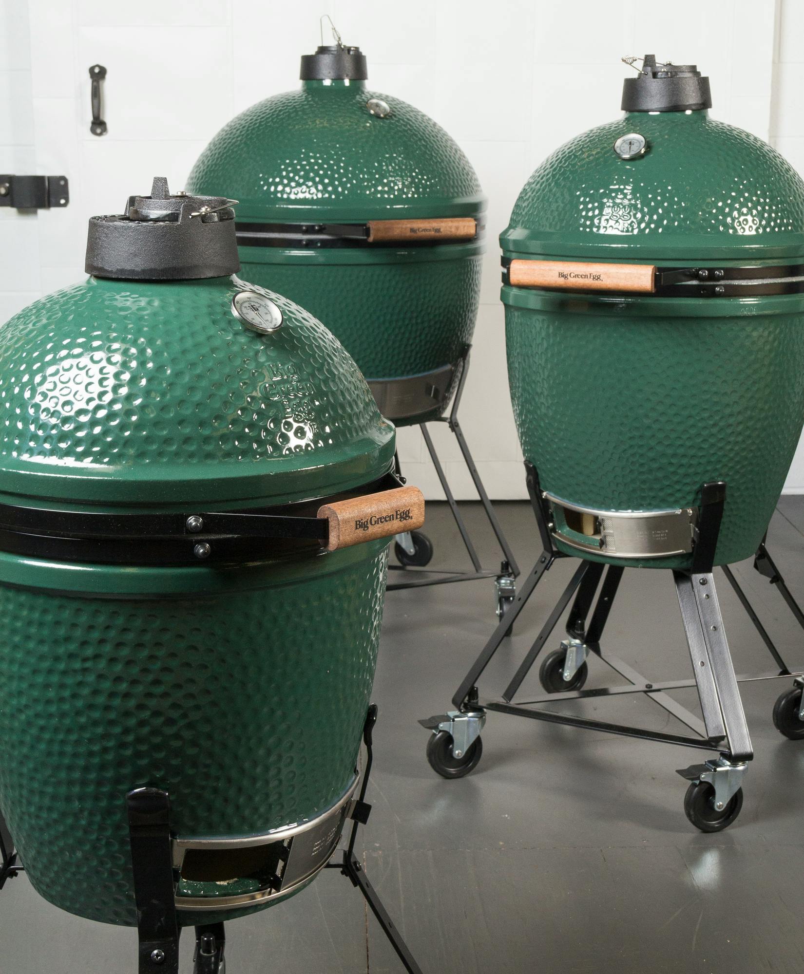 Three Kamado Grills standing next to each other.