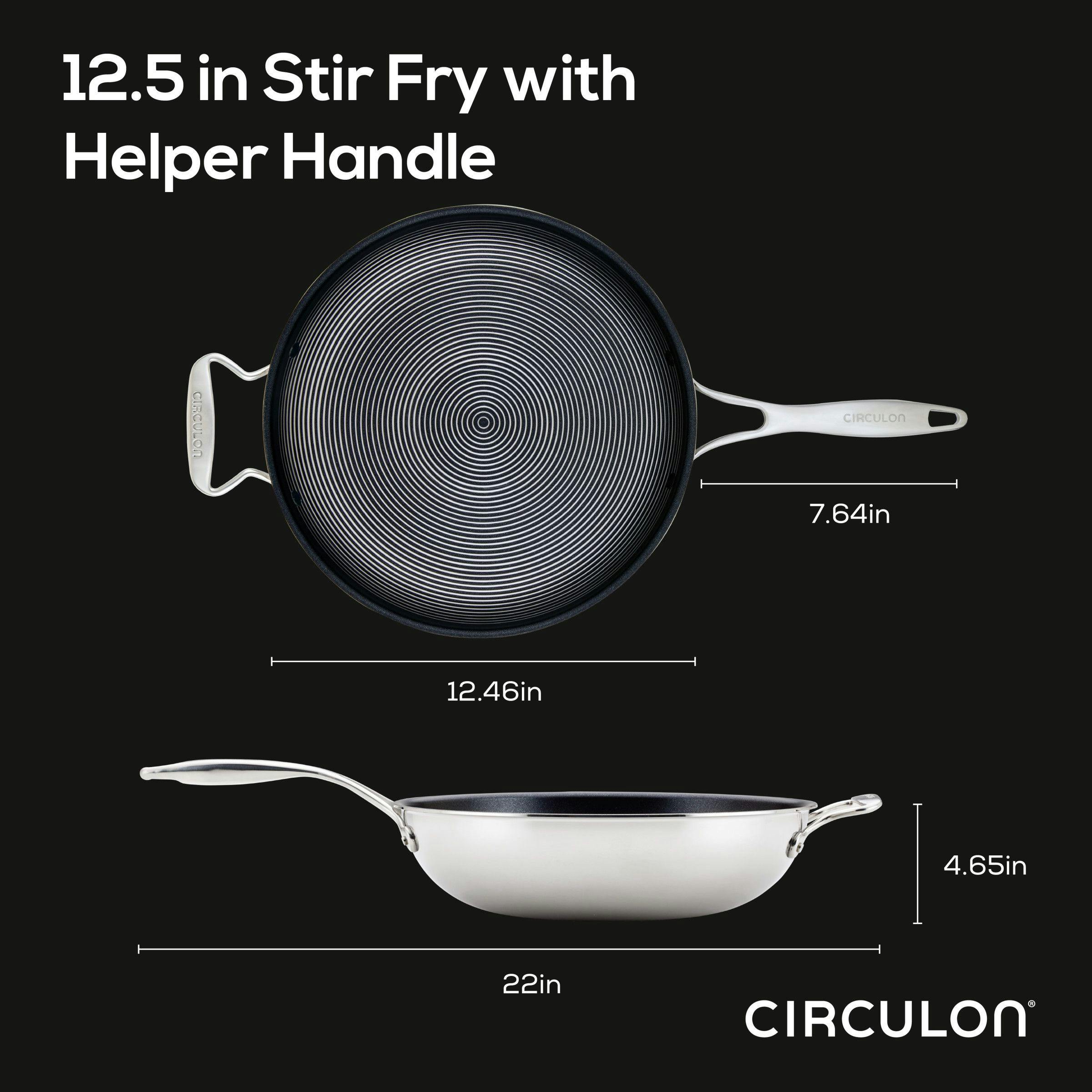Circulon Clad Stainless Steel Induction Stir Fry Pan with Hybrid  SteelShield and Nonstick Technology, 12.5-Inch, Silver