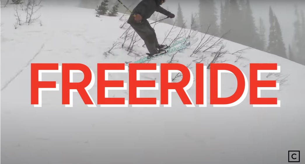 A skier with the word "freeride" overlayed. 