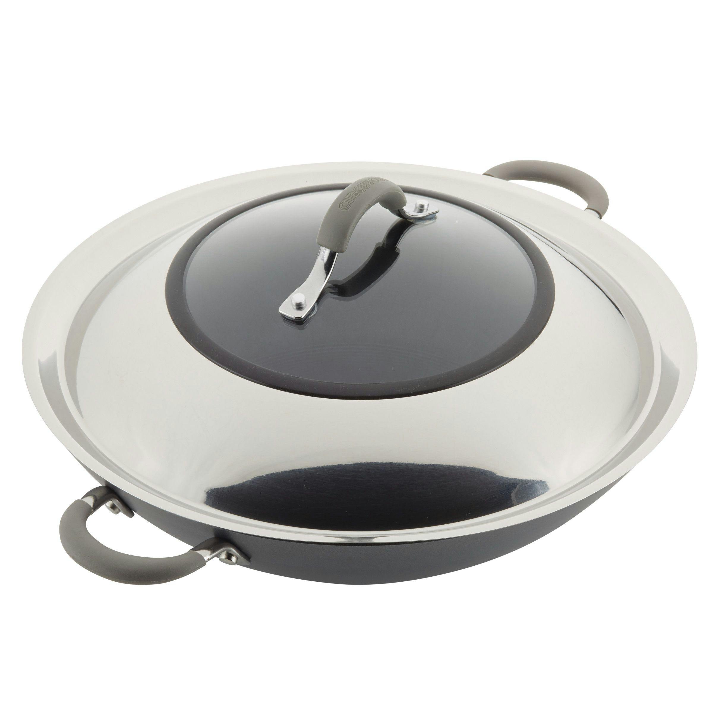 Circulon Elementum Hard-Anodized Nonstick Wok with Side Handles and Lid, 14-Inch, Oyster Gray