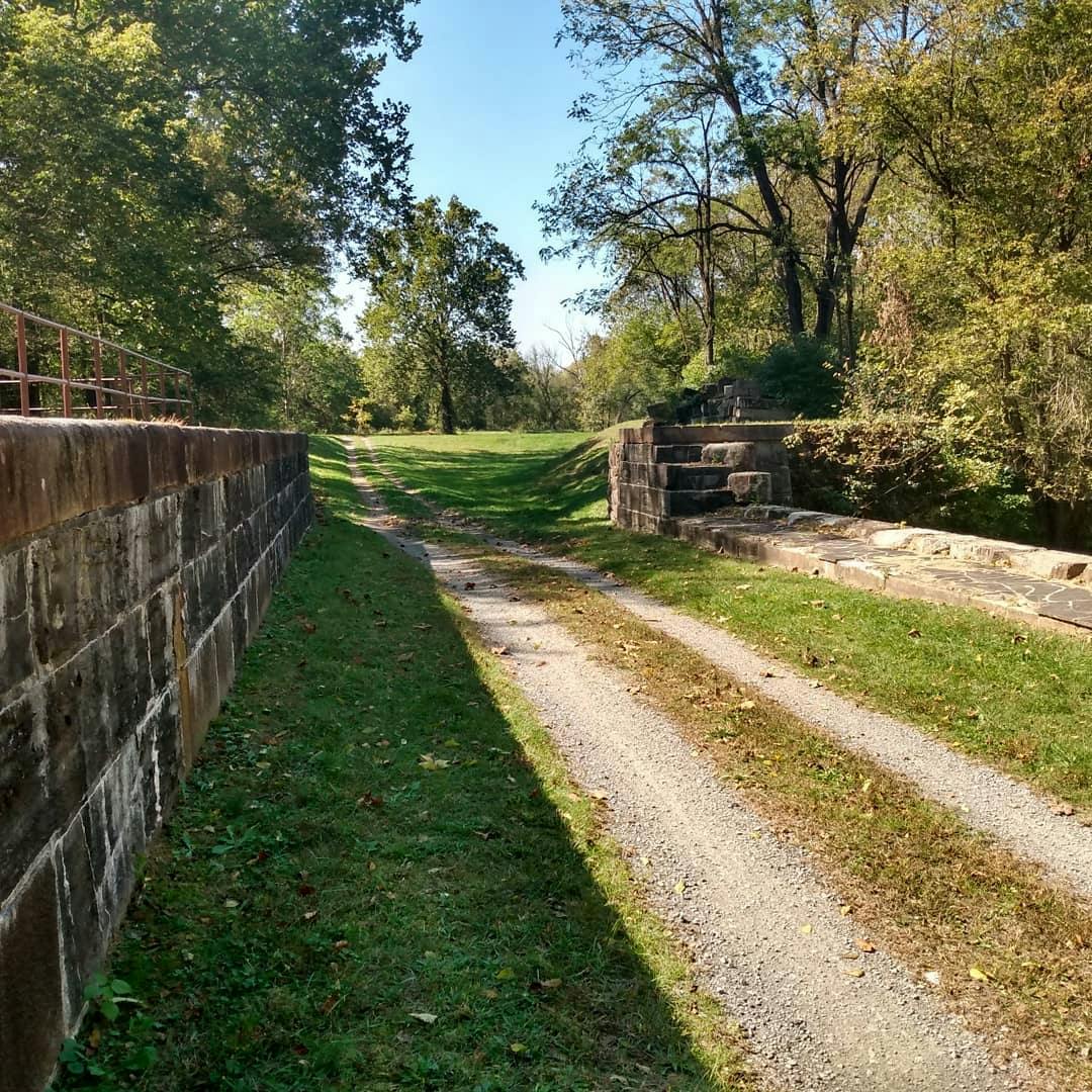 An image of the grassy C&O lock on a sunny, early fall day. 