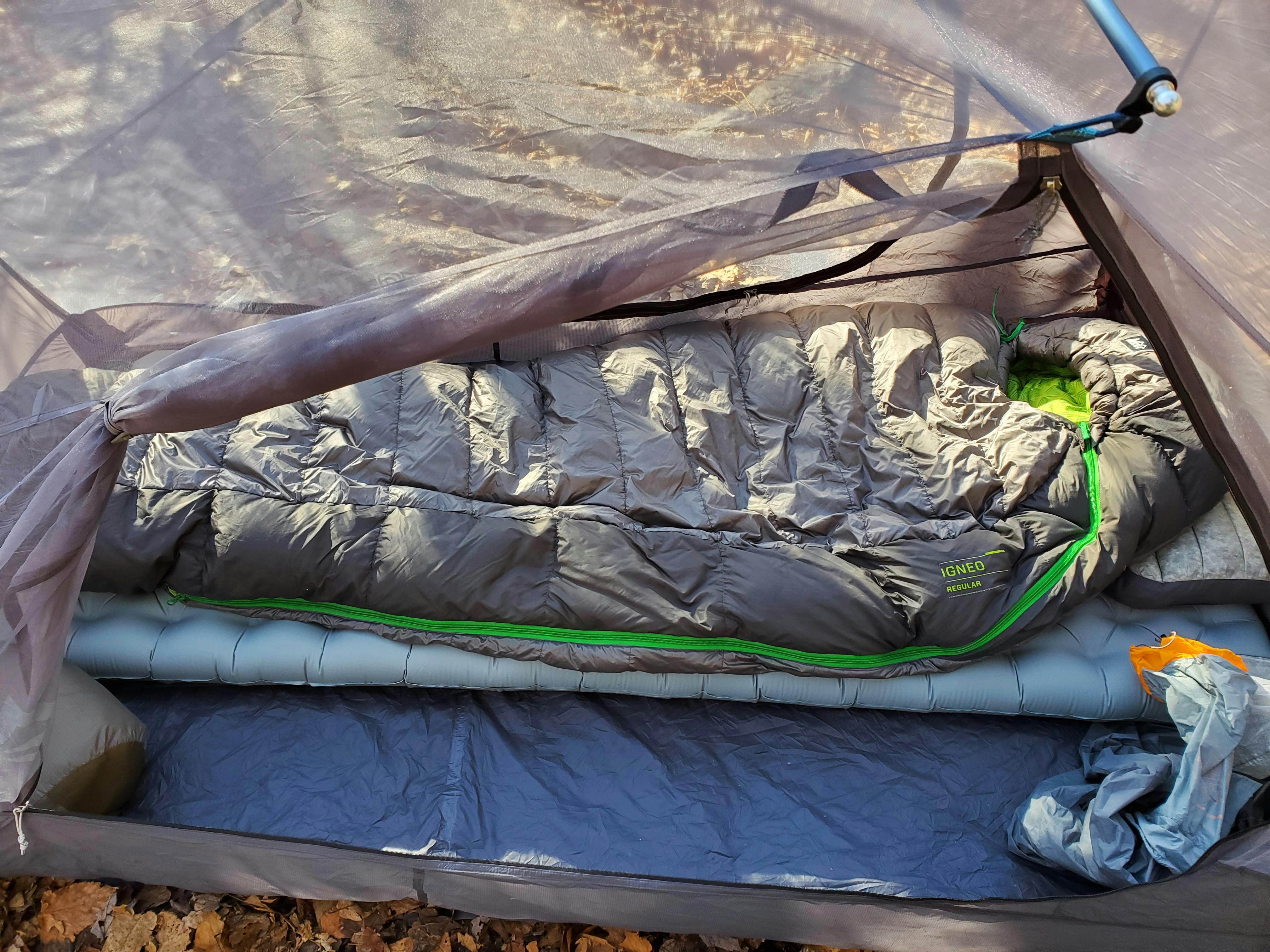 The Sea To Summit Ether Light XT Insulated Sleeping Pad inside a tent. 