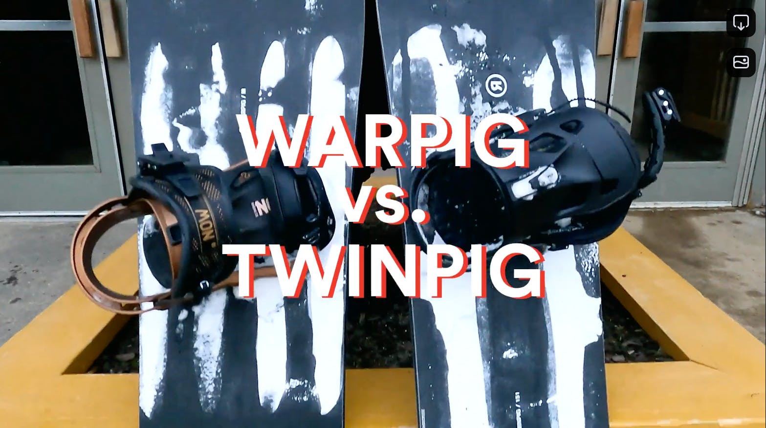 The Ride Warpig and Twinpig snowboards side by side with a "Warpig vs. Twinpig" graphic over the image