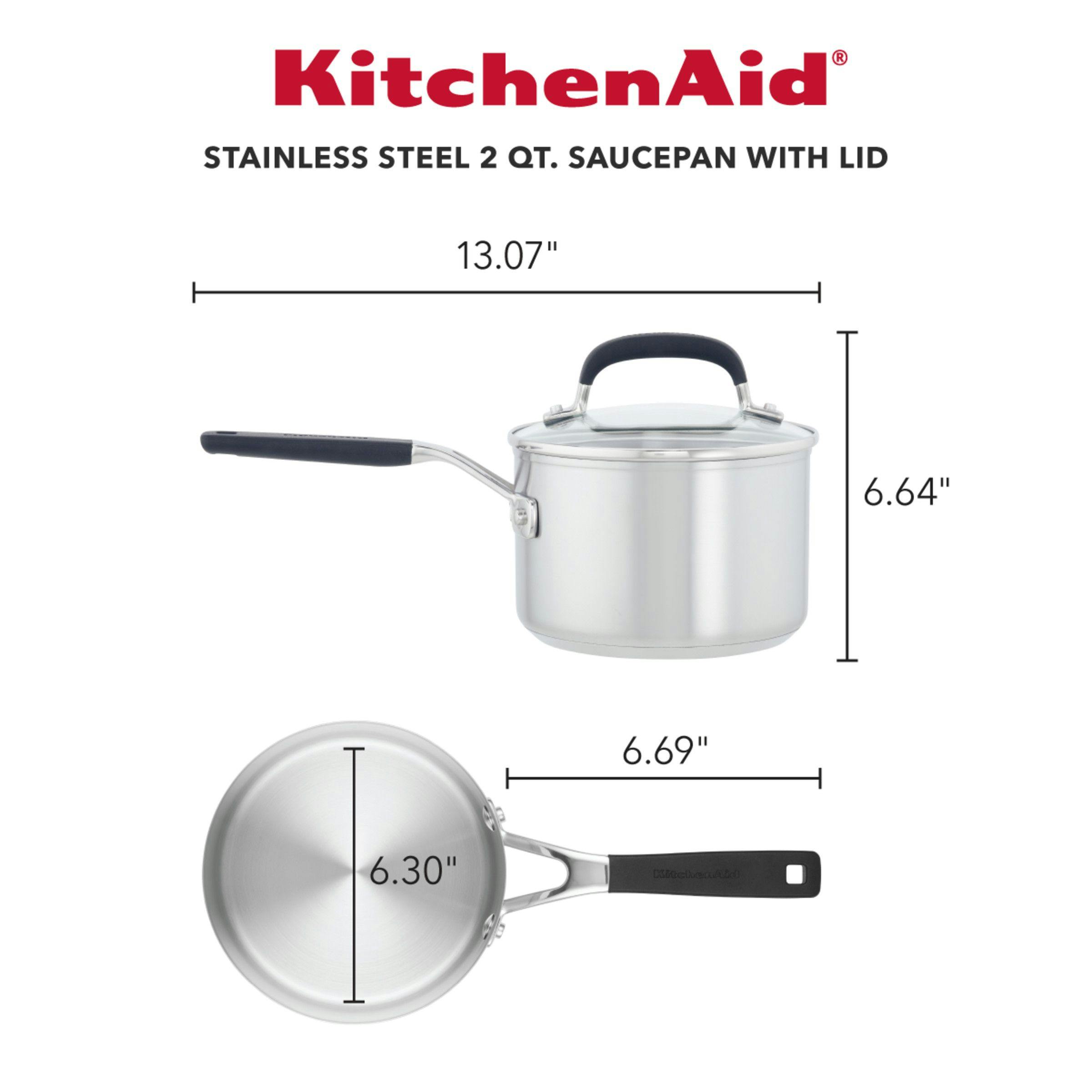 KitchenAid Stainless Steel Induction Saucepan with Measuring Marks and Lid, 2-Quart, Brushed Stainless Steel