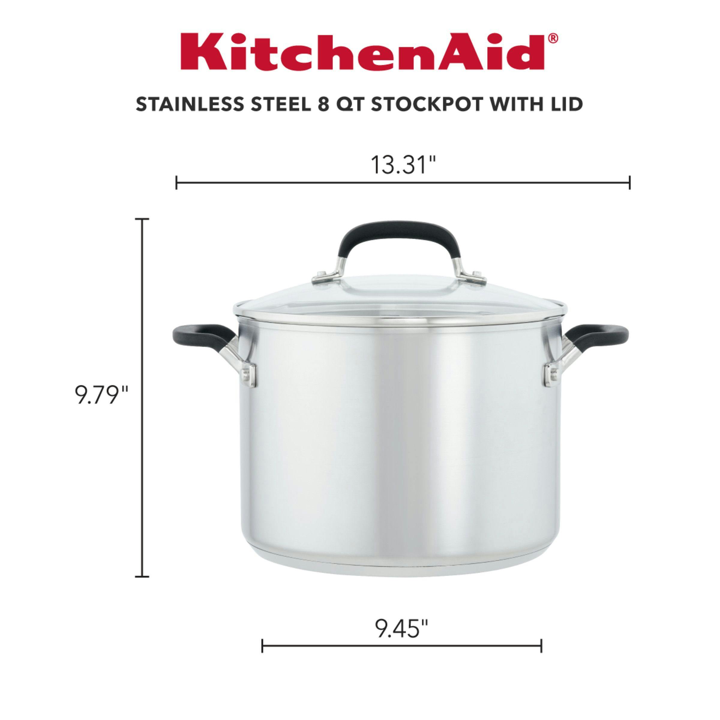 KitchenAid Stainless Steel Induction Stockpot with Measuring Marks and Lid, 8-Quart, Brushed Stainless Steel