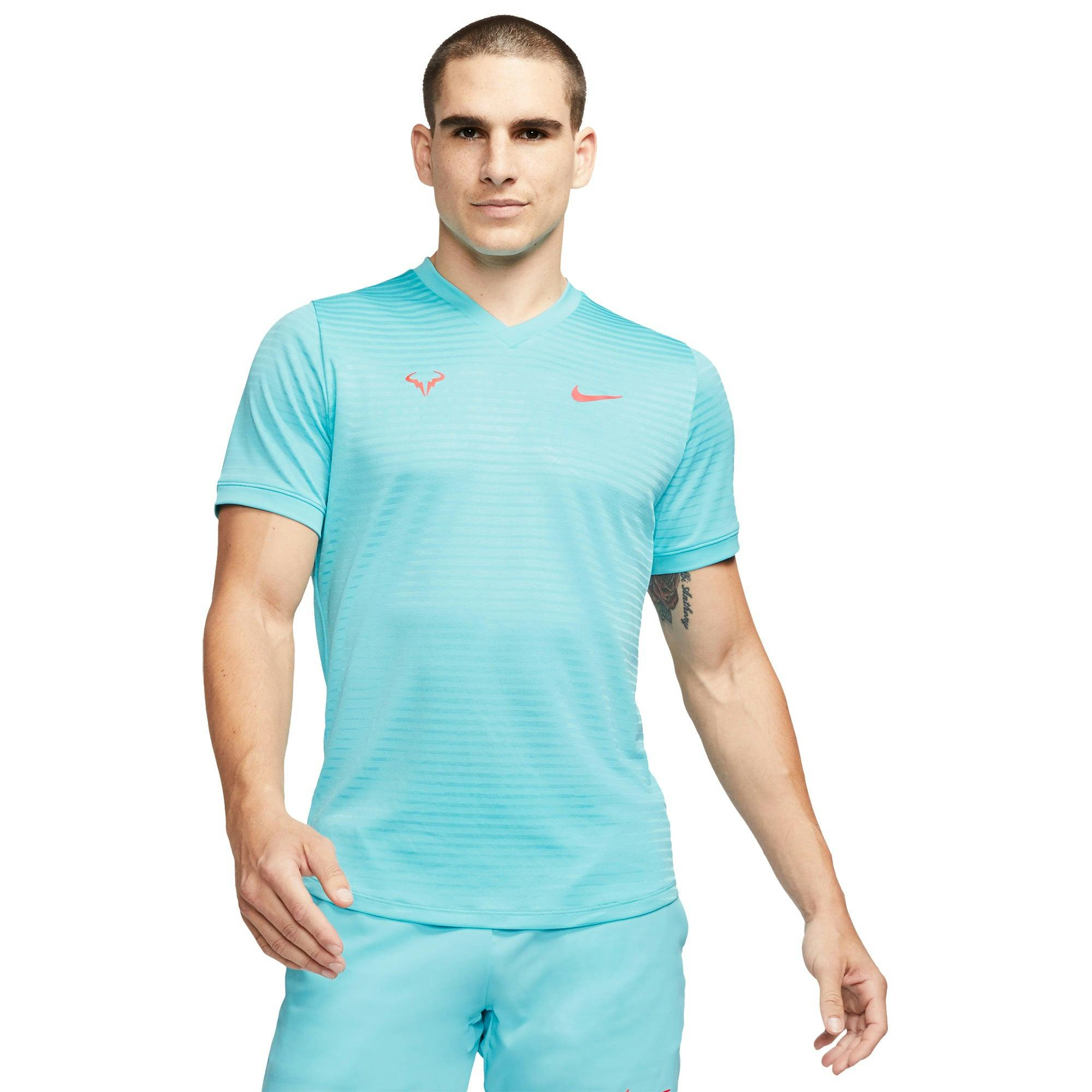 Nike Rafa Challenger Mens Short Sleeve Tennis Shirt - 451 OBSIDIAN / M