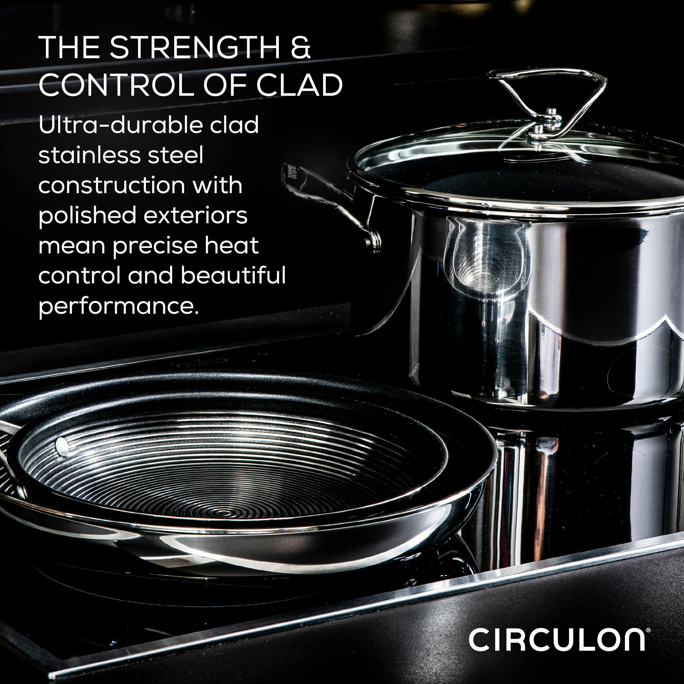 Circulon Clad Stainless Steel Induction Chef Pan and Utensil Set with Hybrid SteelShield and Nonstick Technology, 3-Piece, Silver