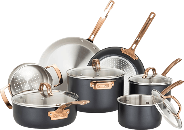 Viking Multi-Ply 3-Ply 11pc Cookware Set, Black with Copper PVD Handle