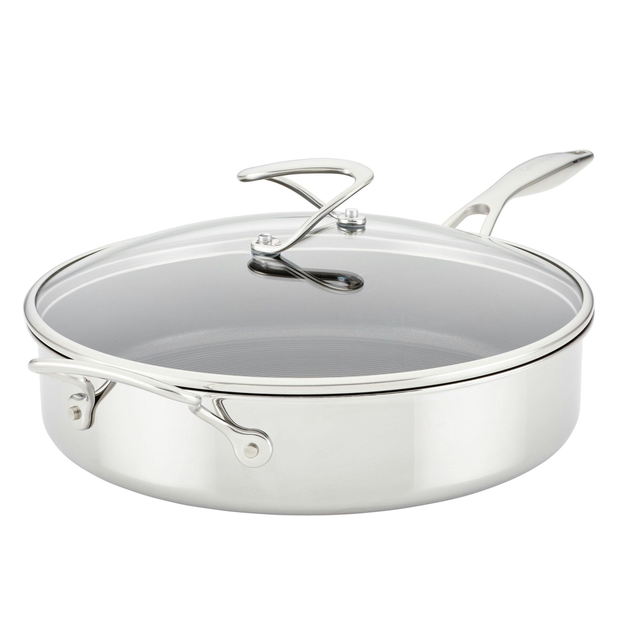 Circulon Clad Stainless Steel Saute Pan with Lid and Hybrid SteelShield and Nonstick Technology, 5-Quart, Silver