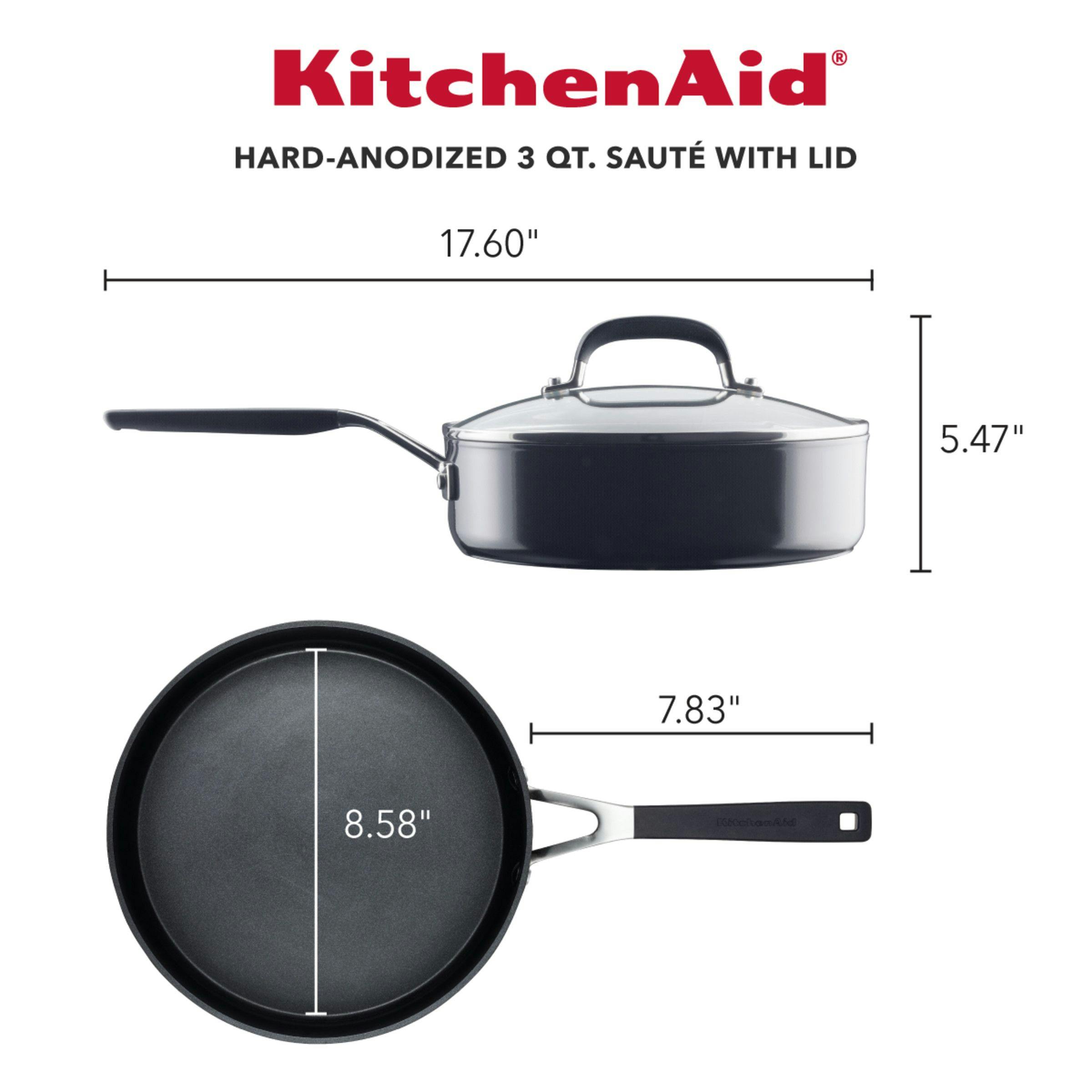 KitchenAid KC2A20PLOB Aluminum Nonstick 2.0 quart Saucepan with Lid - Onyx  Black, Medium