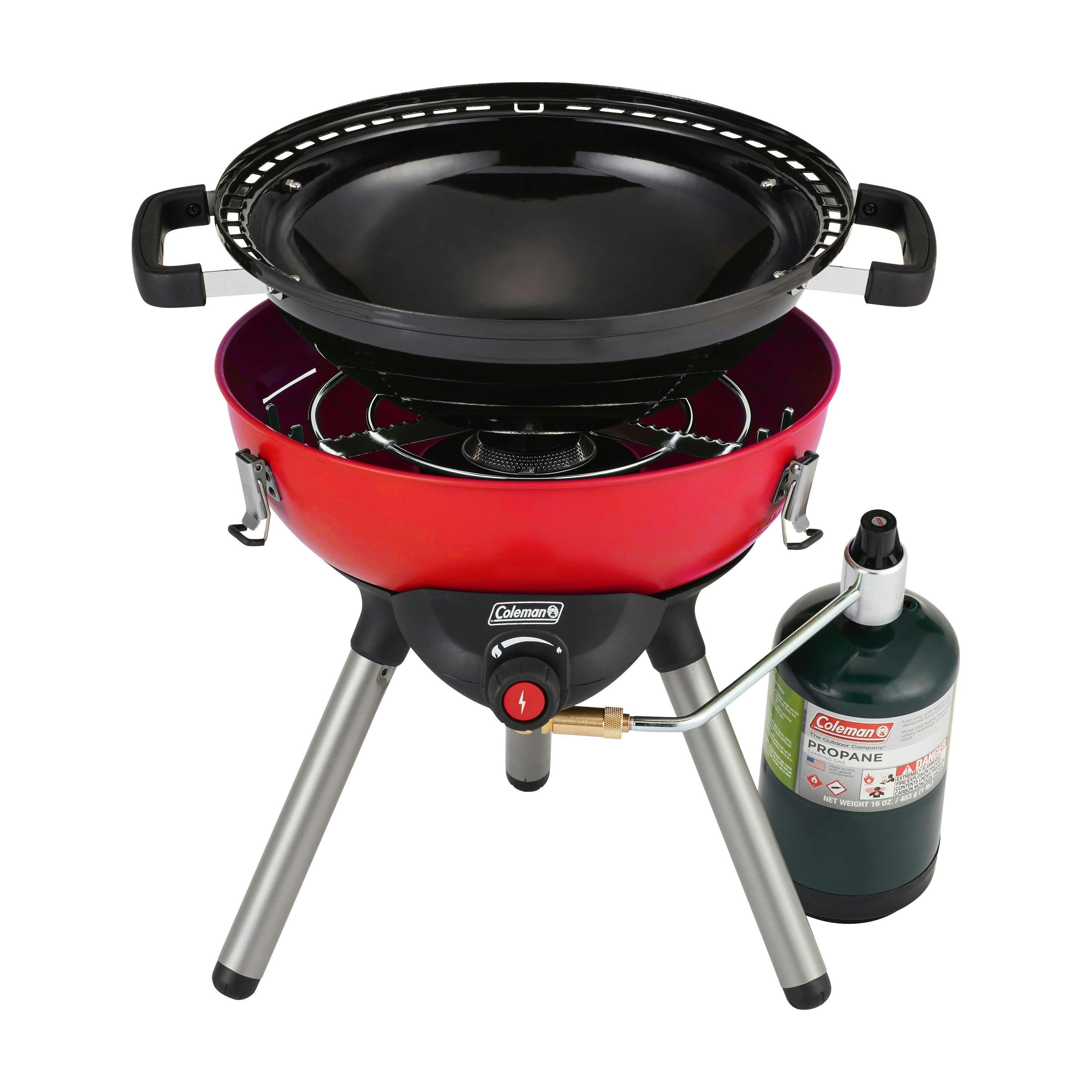  Coleman 4-in-1 Portable Propane Camping Stove, Includes Stove,  Wok, Griddle & Grill; Camping Grill with Instastart Ignition, Grease Tray,  & 7000 BTUs of Power for Camping, Tailgating, Grilling : Sports 