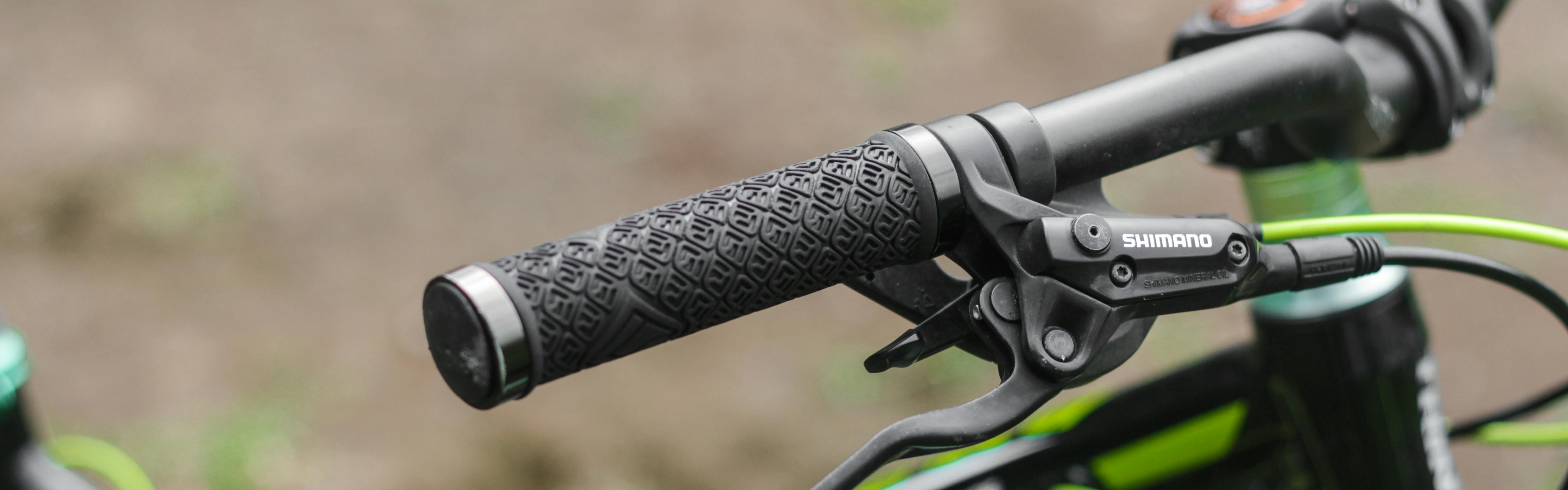 Close up of a mountain bike grip. 