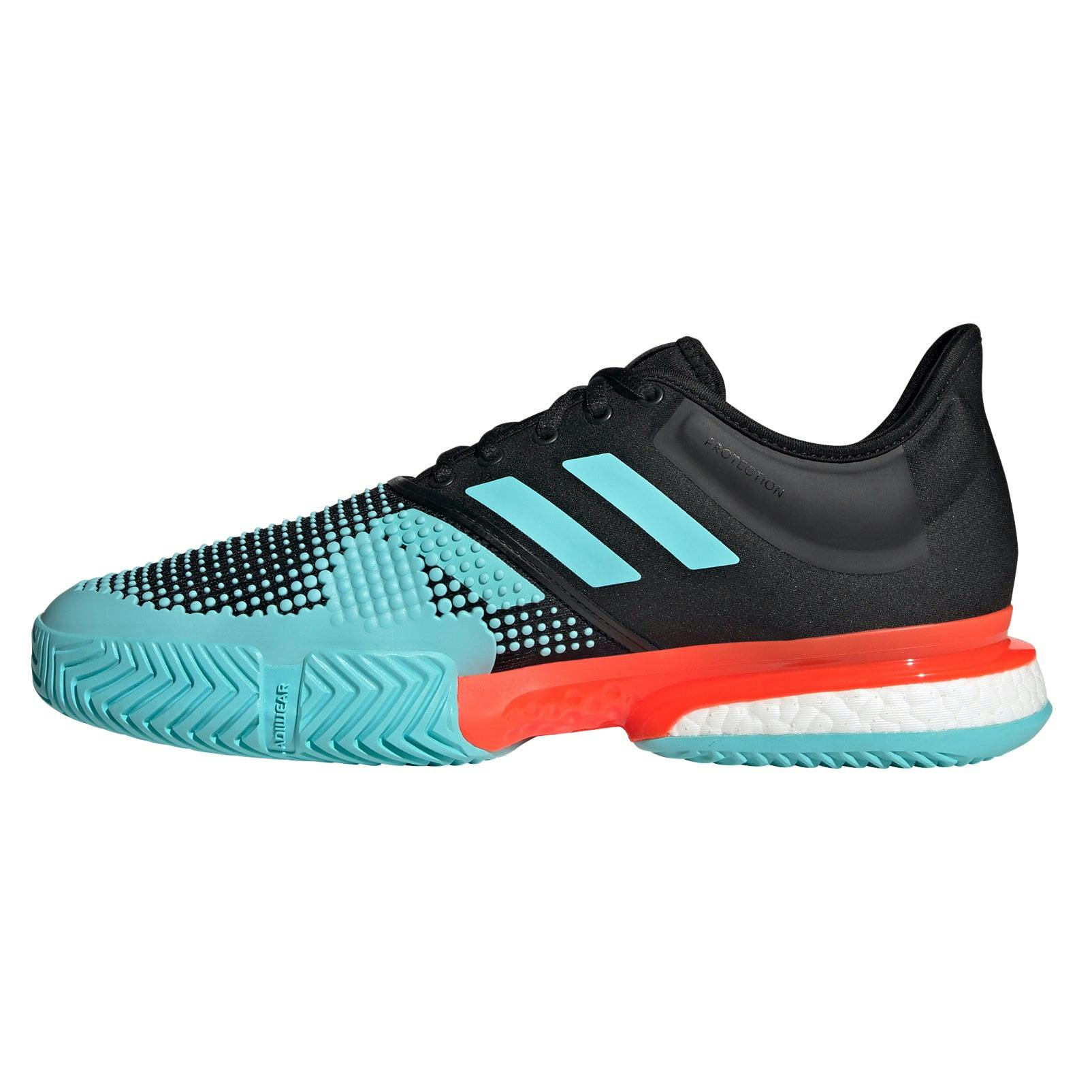 Adidas SoleCourt Primeblue Black Mens Tennis Shoes - BK/AQUA/RD 001 / D Medium / 9.5