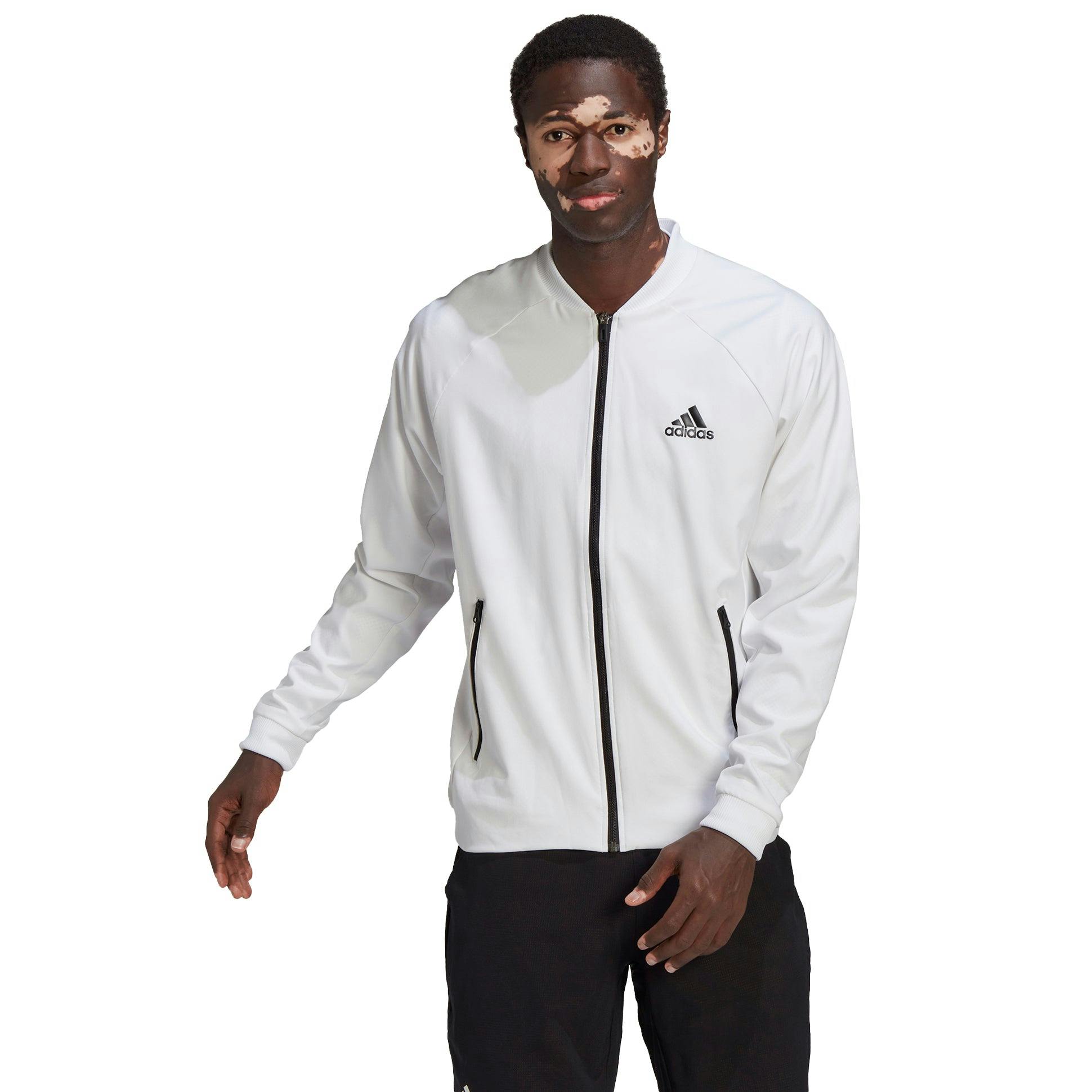 Adidas Stretch Woven Mens Tennis Jacket - WHITE/BLACK 100 / S