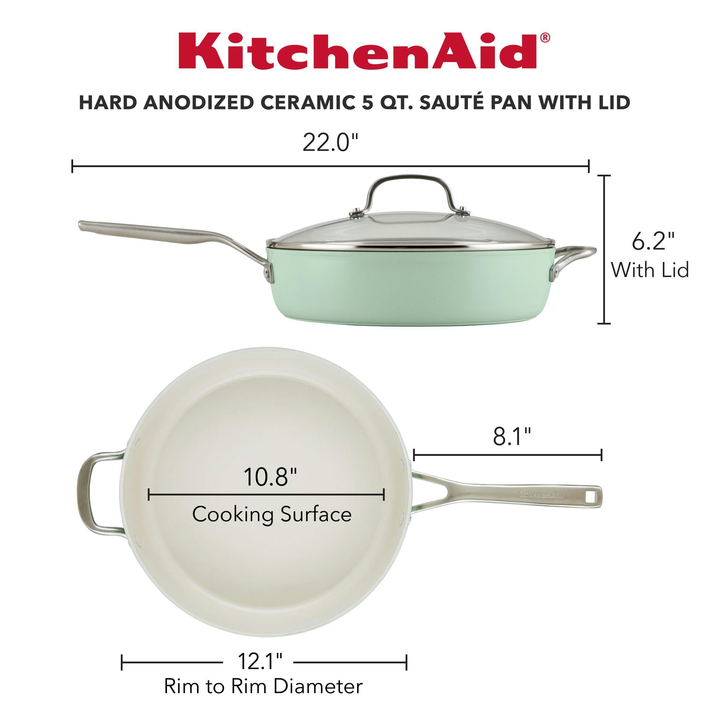 KitchenAid Hard Anodized Nonstick Saute Pan with Lid and Helper Handle, 5  Quart, Onyx Black