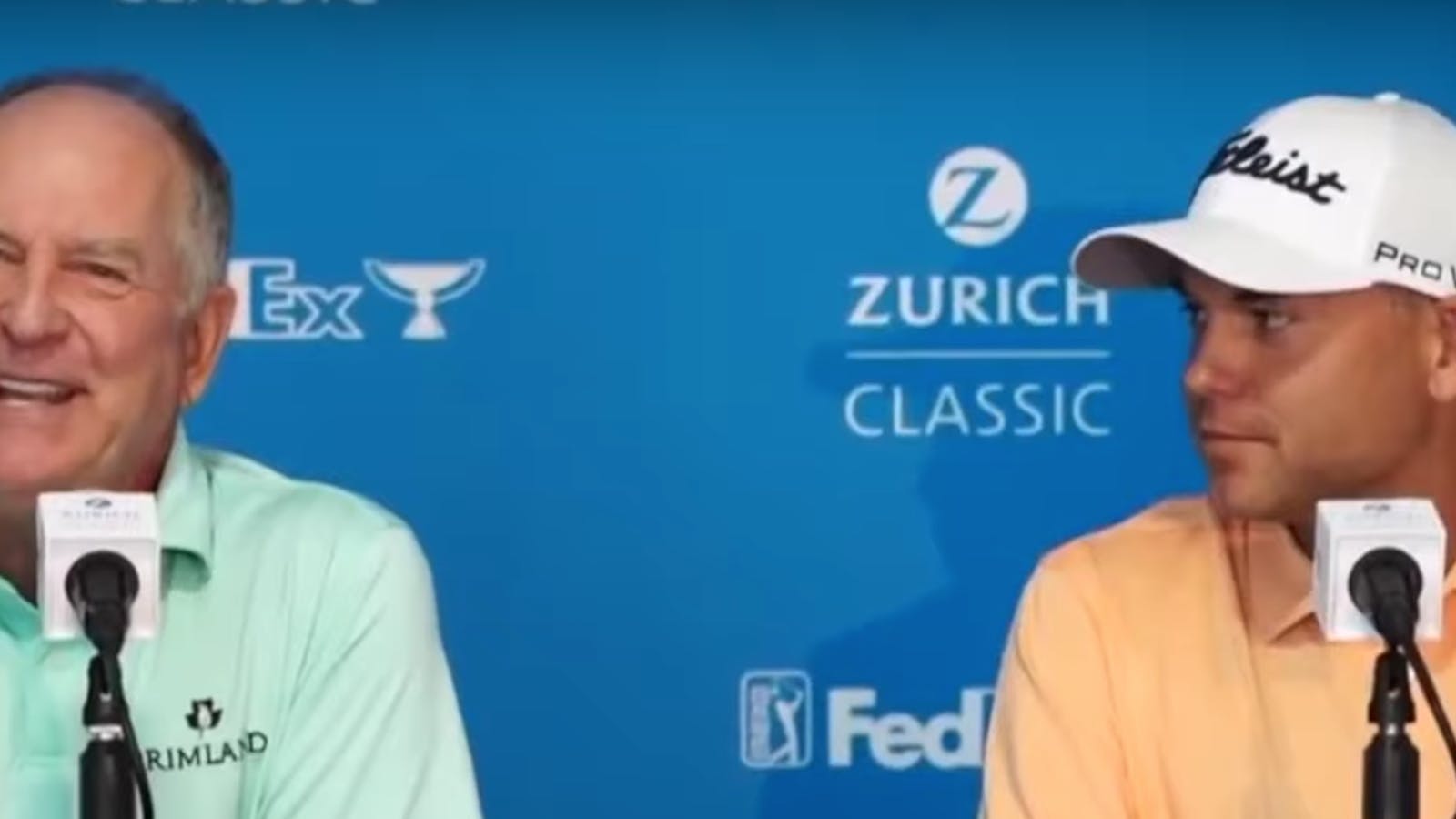 Bill and Jay Haas sit next to each other at the Zurich Classic press conference. 