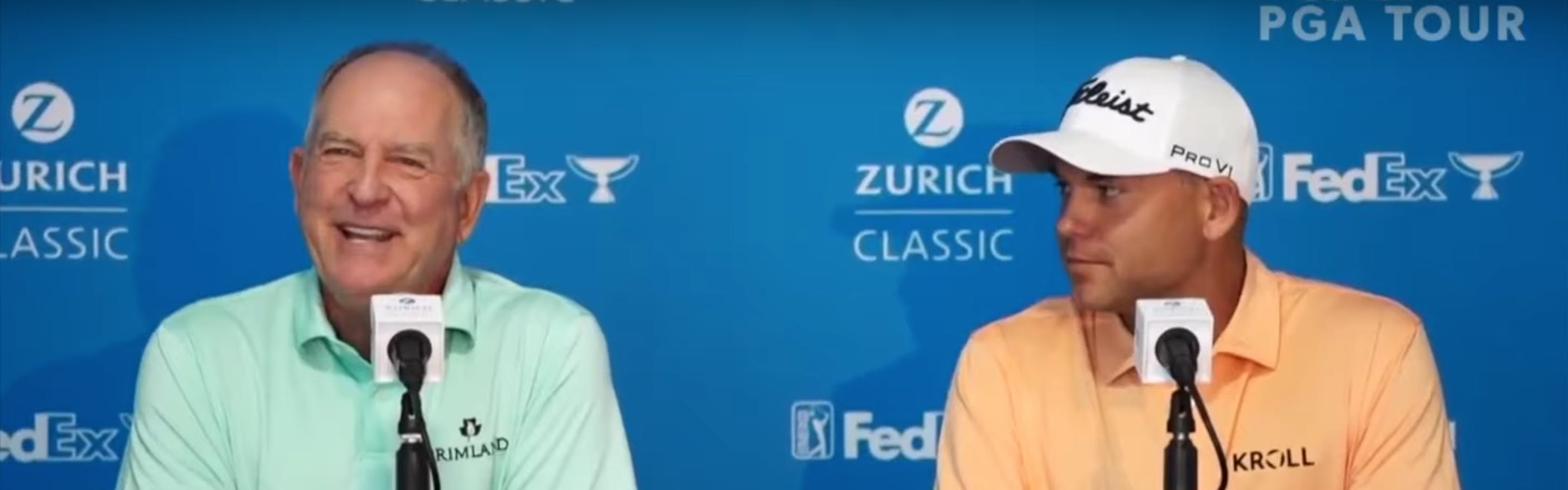 Bill and Jay Haas sit next to each other at the Zurich Classic press conference. 
