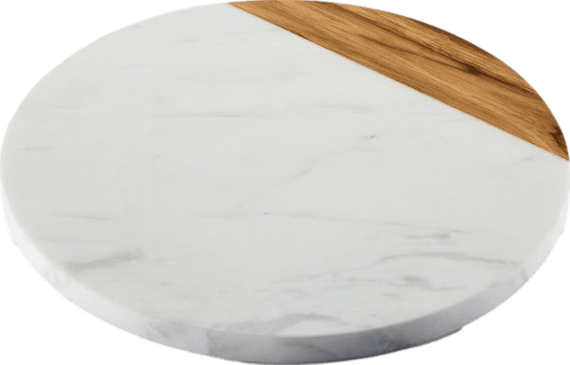 Anolon Pantryware White Marble and Teakwood Round Cutting and Serving Board, 10-Inch
