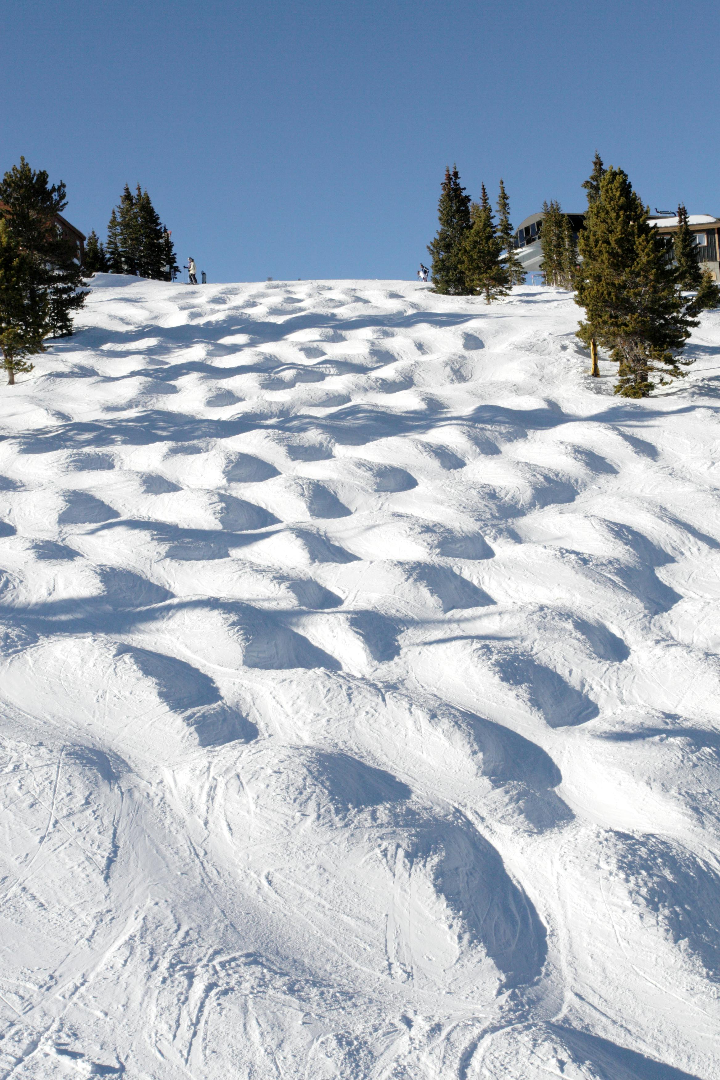 A mogul field as seen from the bottom of the slope