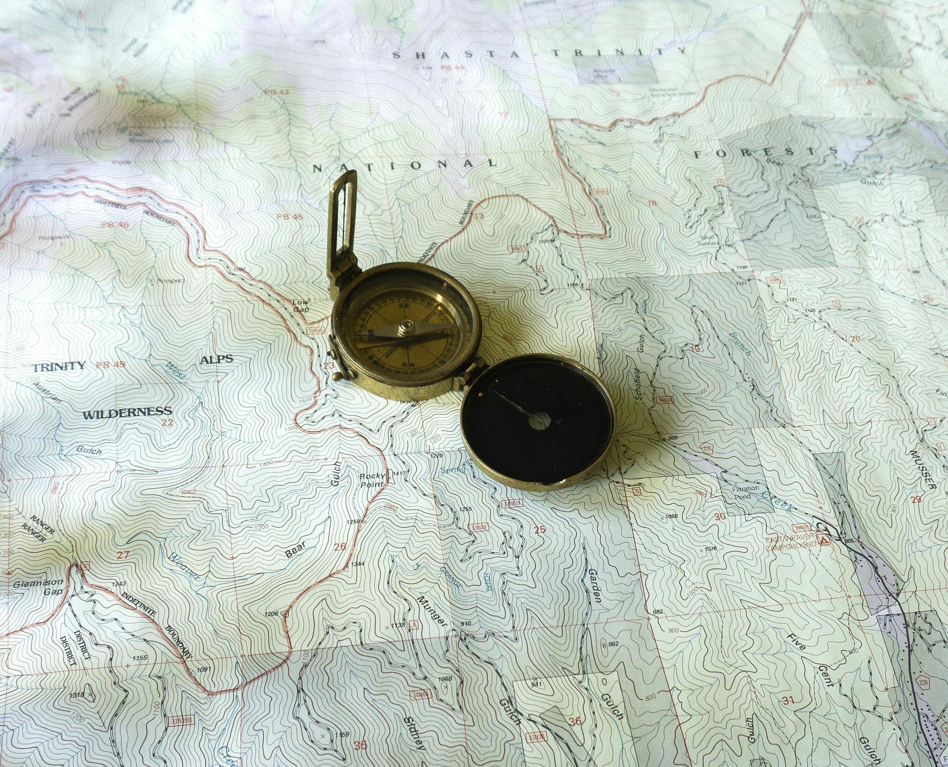A compass on a map.