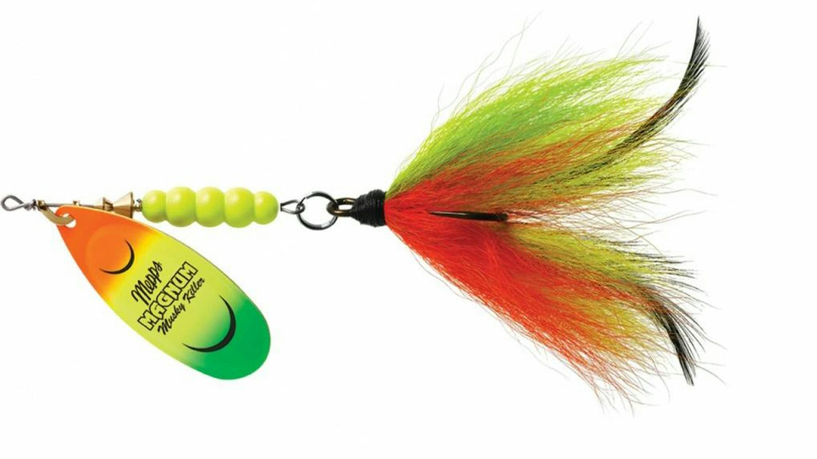 Product image of the Mepps Magnum bucktail in Fire Tiger.