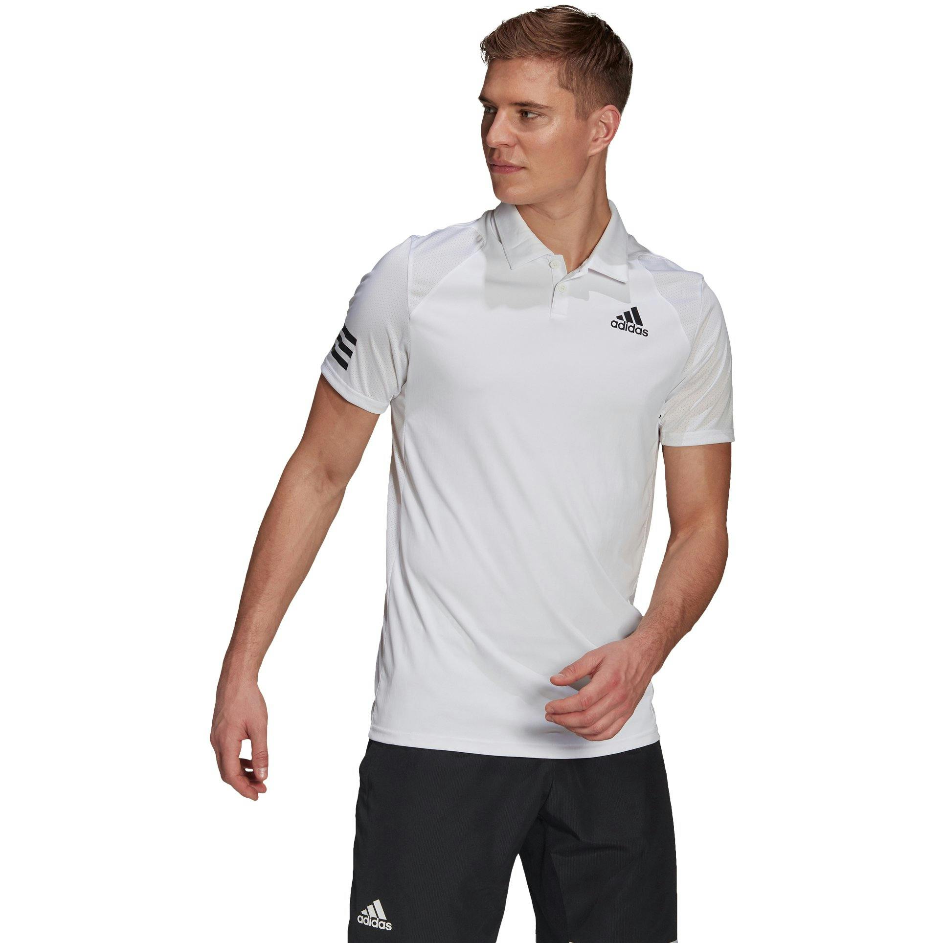 Adidas Club 3 Stripes White-Black Mens Tennis Polo
