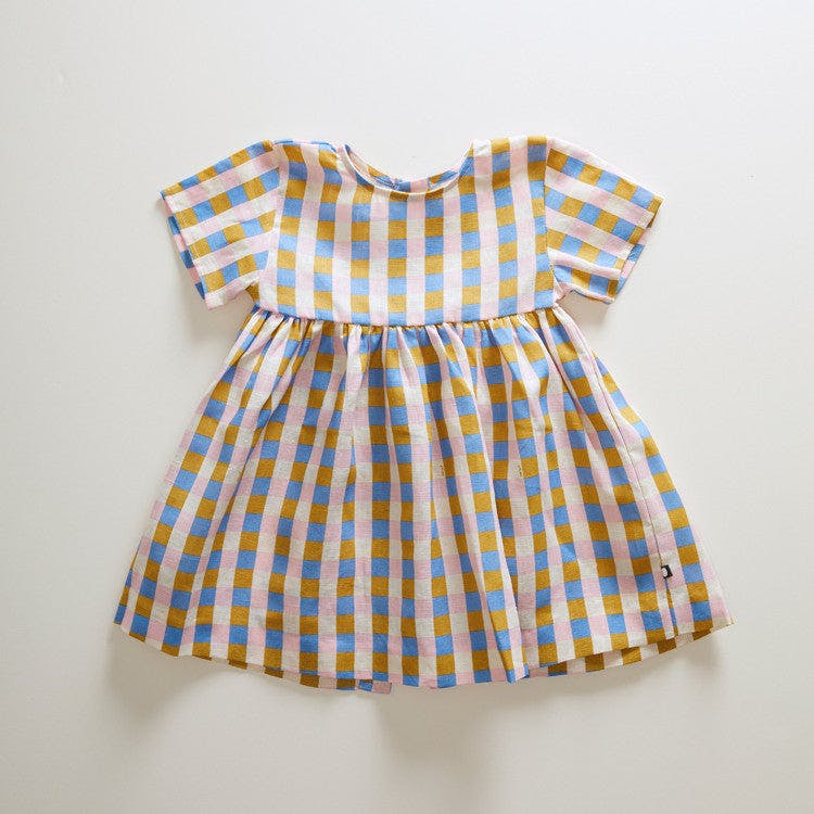 Oeuf Short Sleeve Dress · Hemp Gingham · 12-18 months